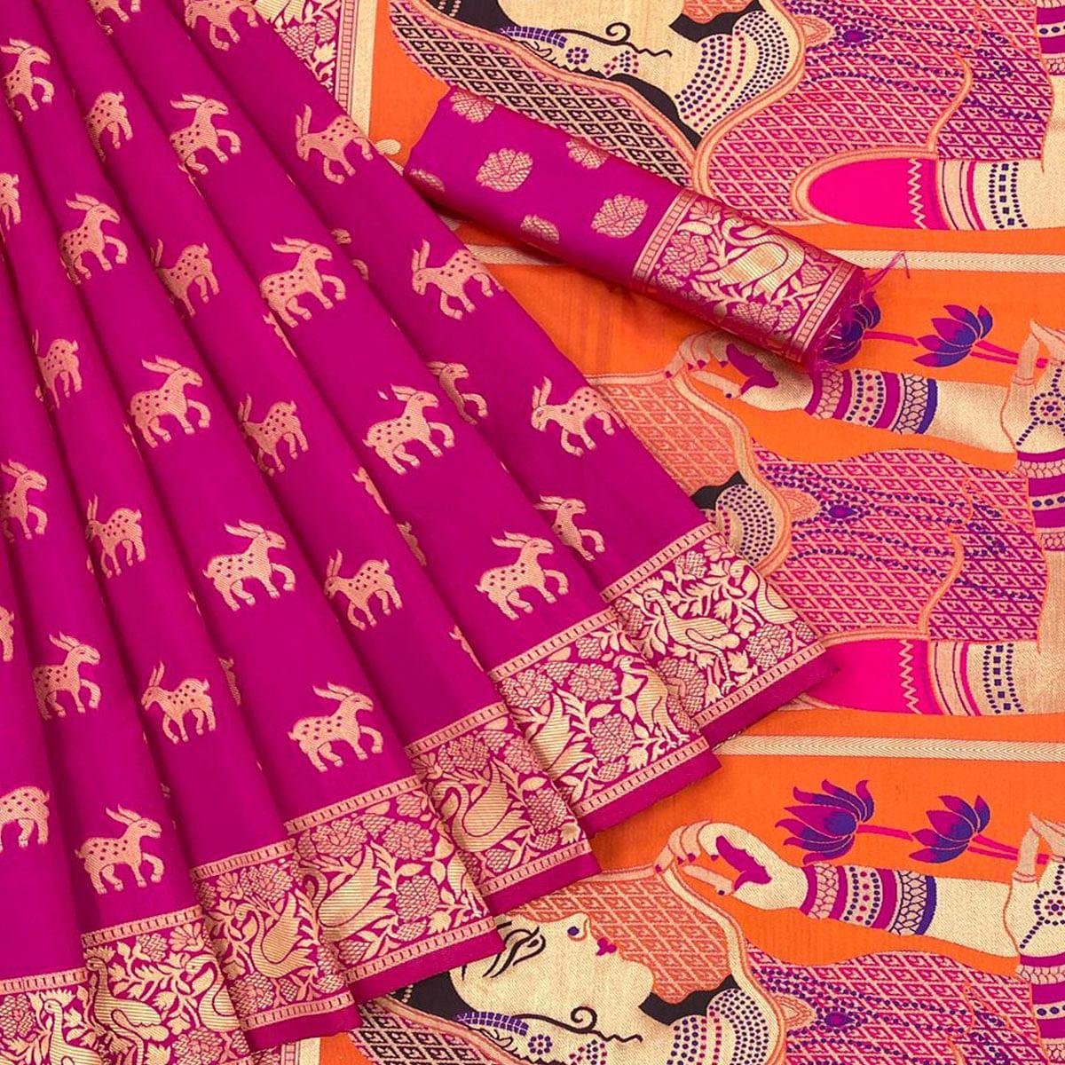 Purple Festive Wear Woven Banarasi Silk Saree - Peachmode