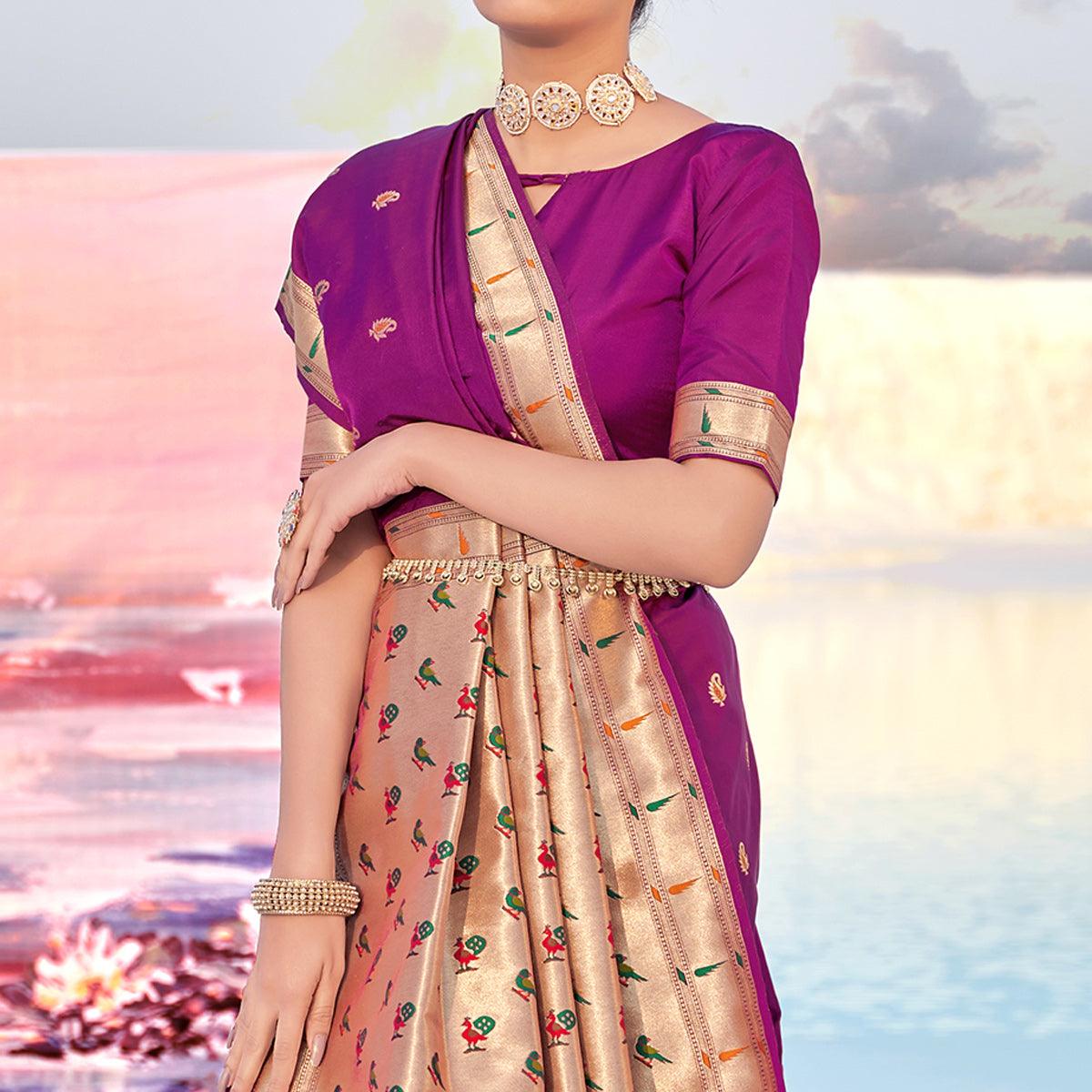 Purple Festive Wear Woven Banarasi Silk Saree - Peachmode