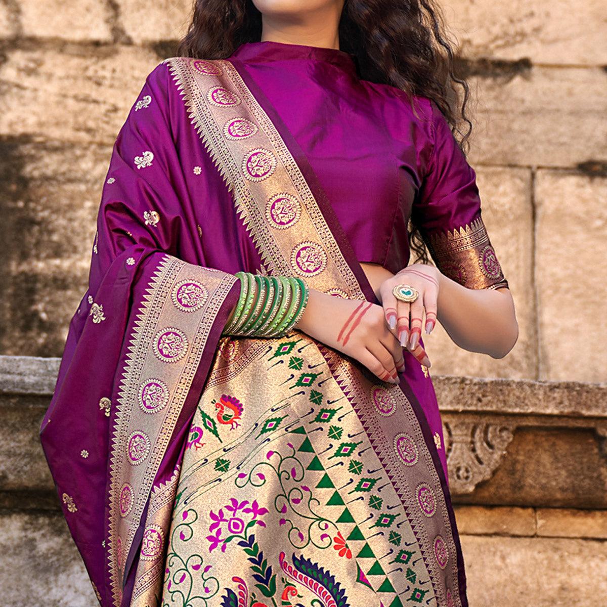 Purple Festive Wear Woven Banarasi Silk Saree - Peachmode