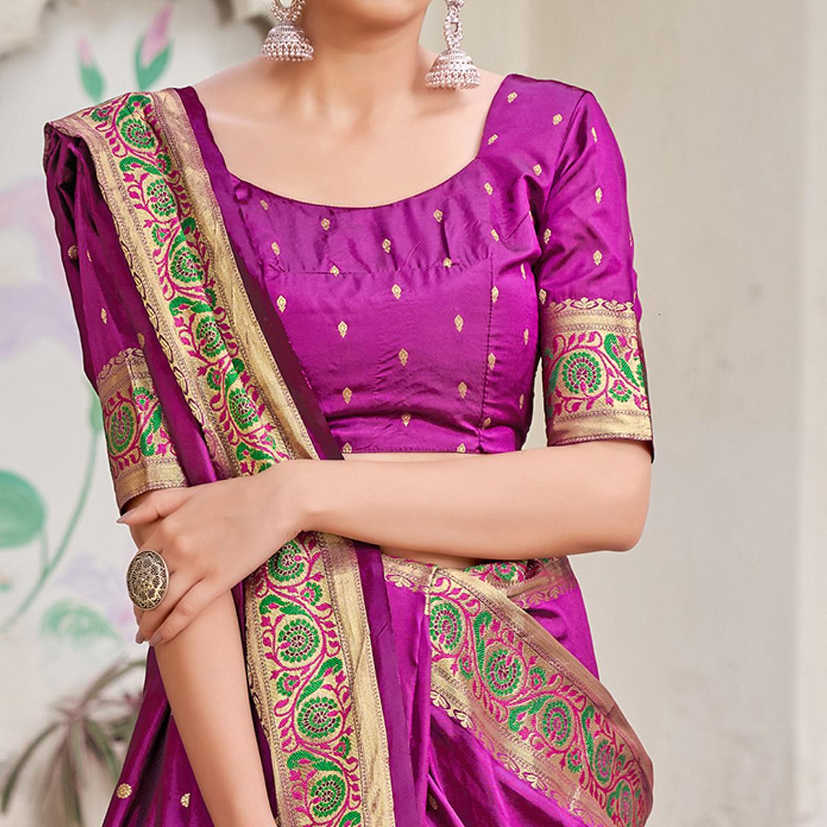 Purple Festive Wear Woven Banarasi Soft Silk Saree - Peachmode
