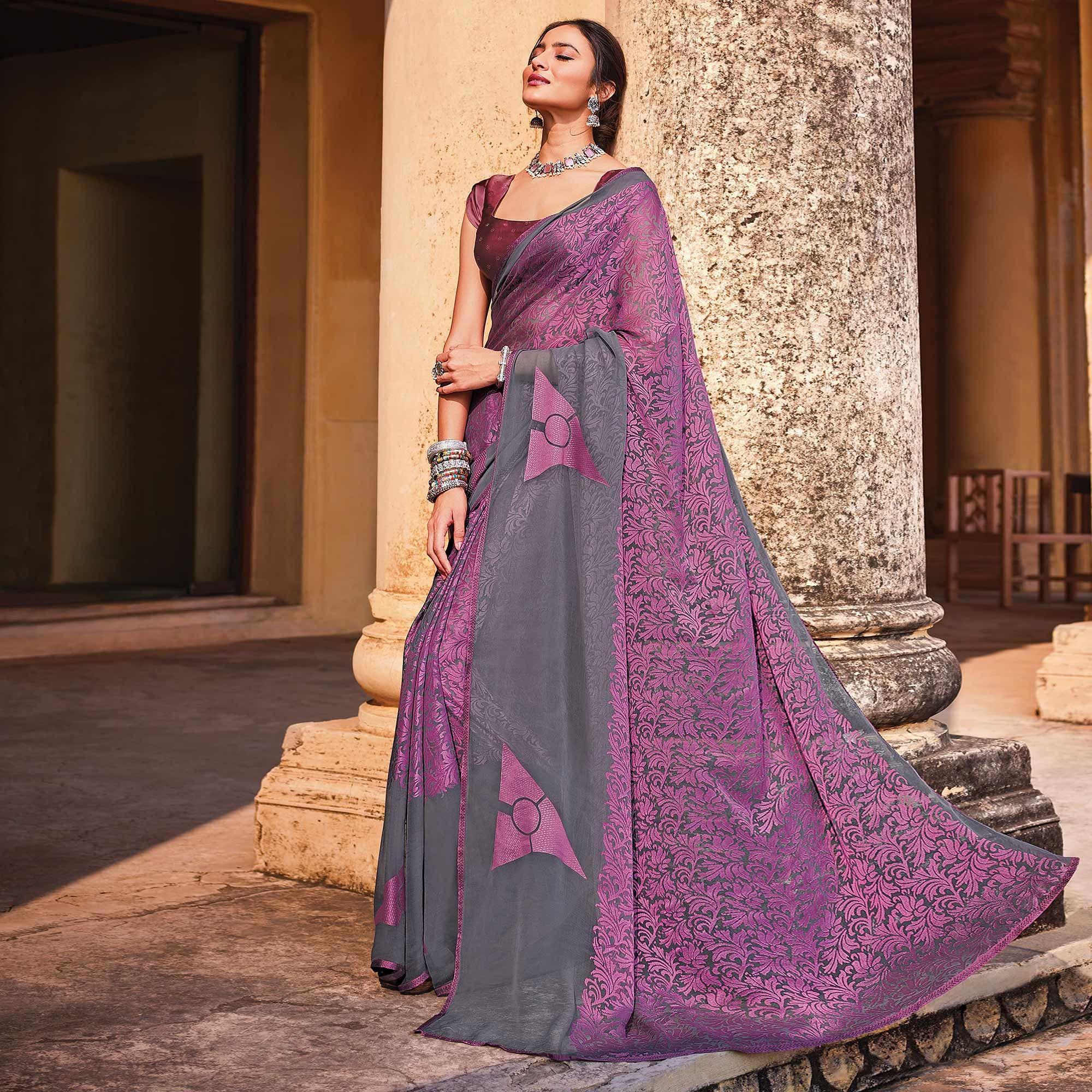 Purple Festive Wear Woven Brasso Saree - Peachmode