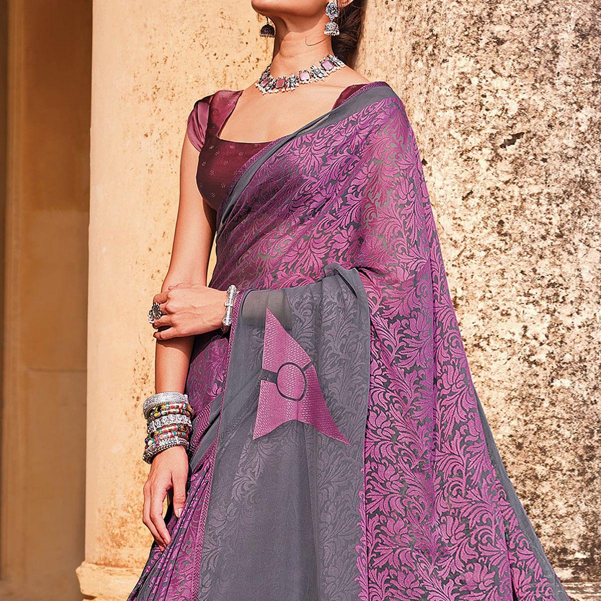 Purple Festive Wear Woven Brasso Saree - Peachmode
