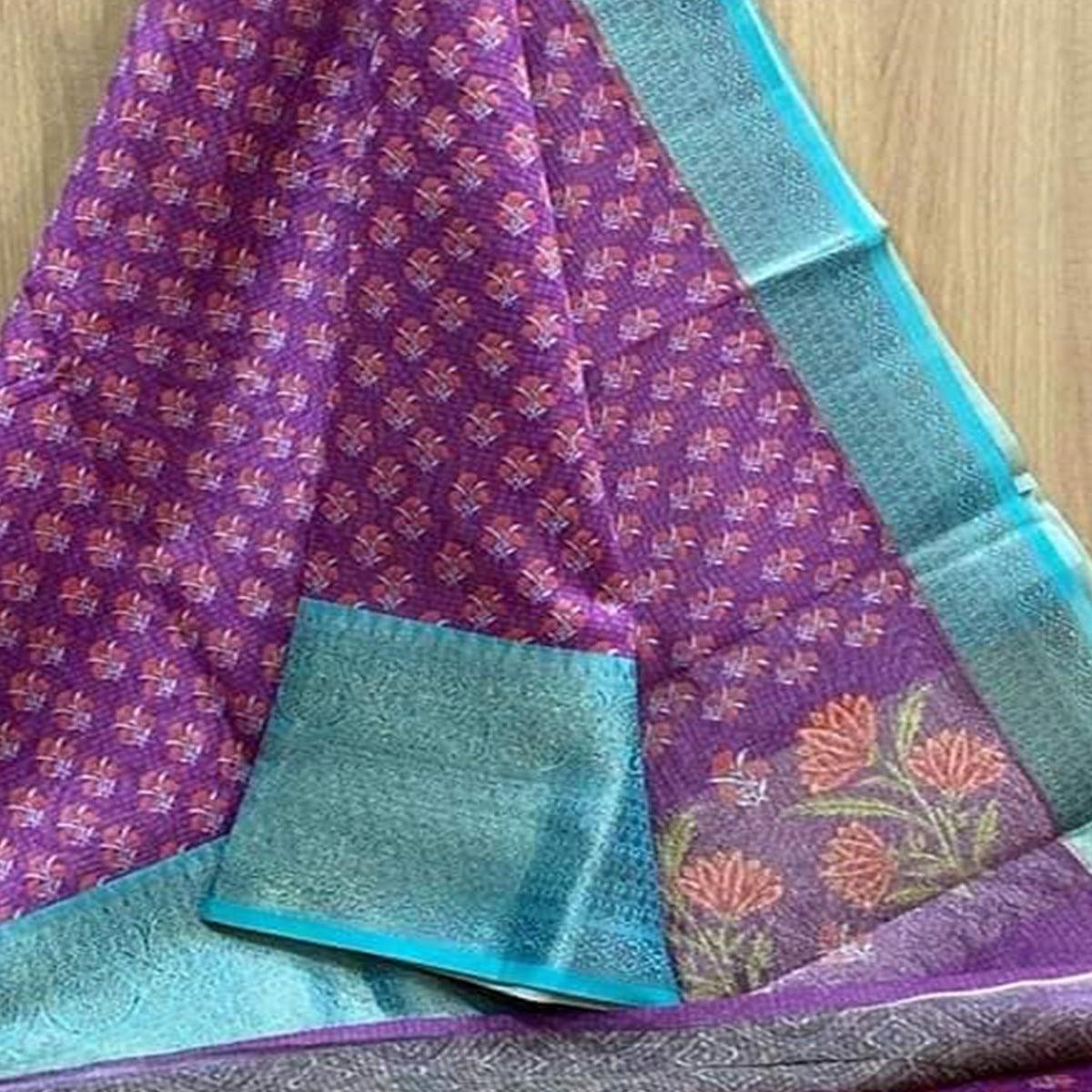 Purple Festive Wear Woven Chanderi Silk Saree - Peachmode