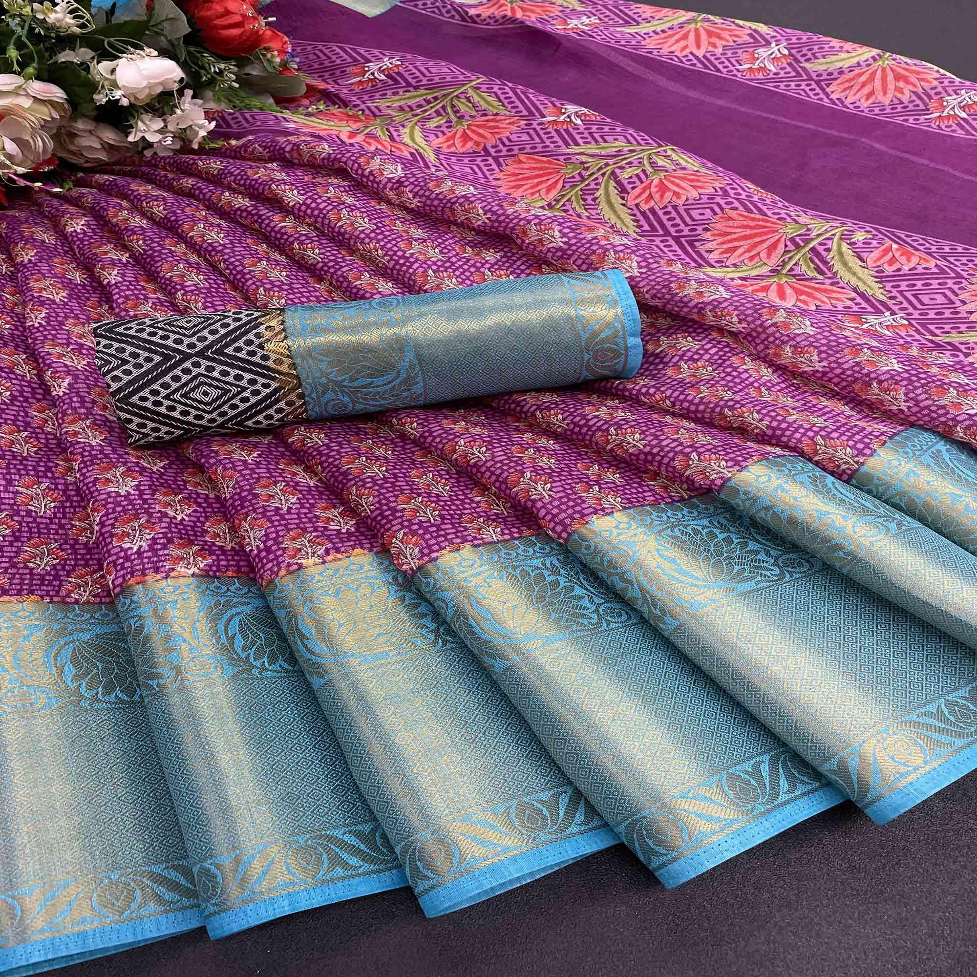 Purple Festive Wear Woven Chanderi Silk Saree - Peachmode