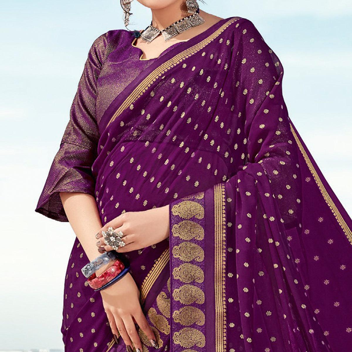 Purple Festive Wear Woven Georgette Saree - Peachmode