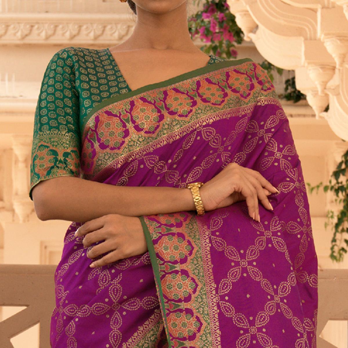 Purple Festive Wear Woven Handloom Saree - Peachmode