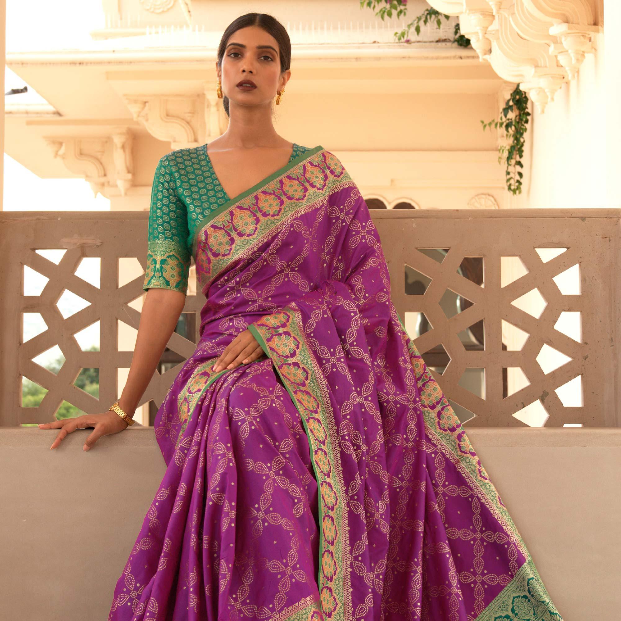 Purple Festive Wear Woven Handloom Saree - Peachmode