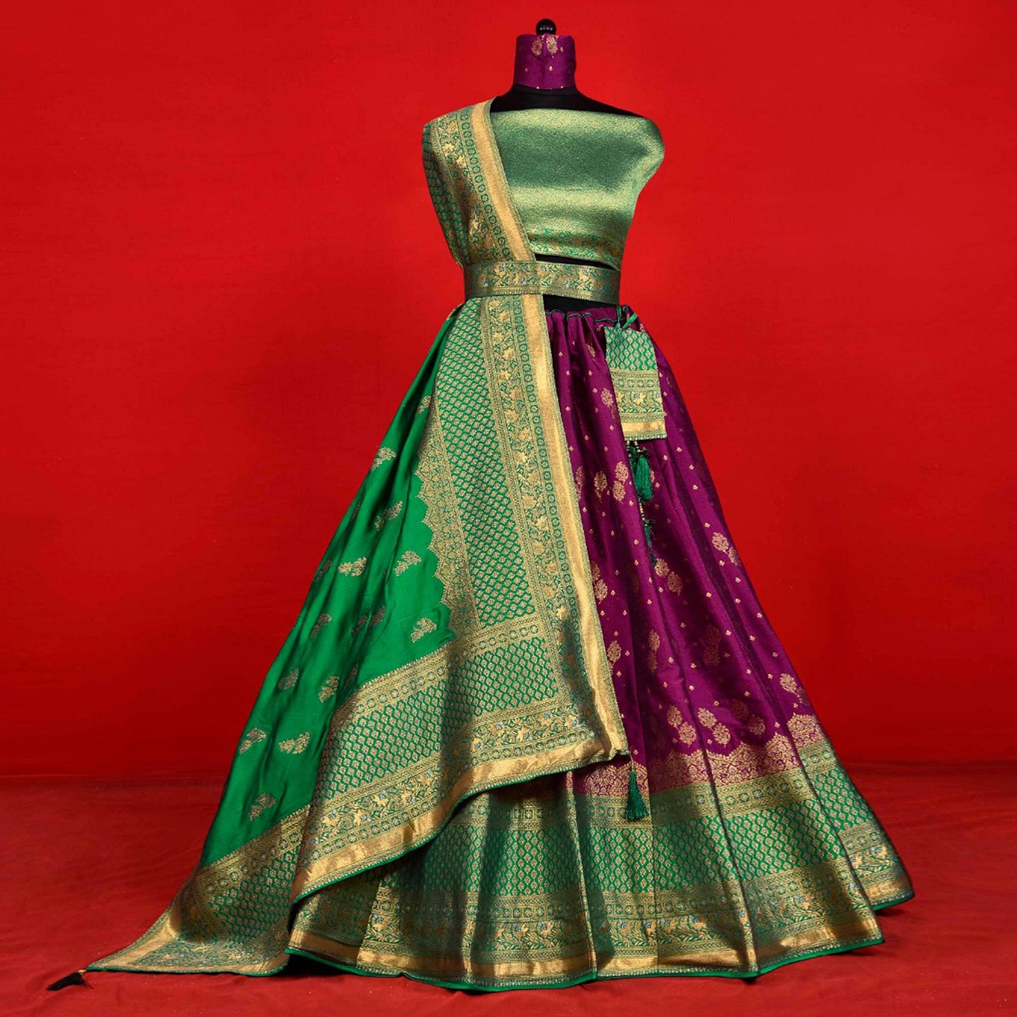 Purple Festive Wear Woven Jacquard Lehenga Choli - Peachmode