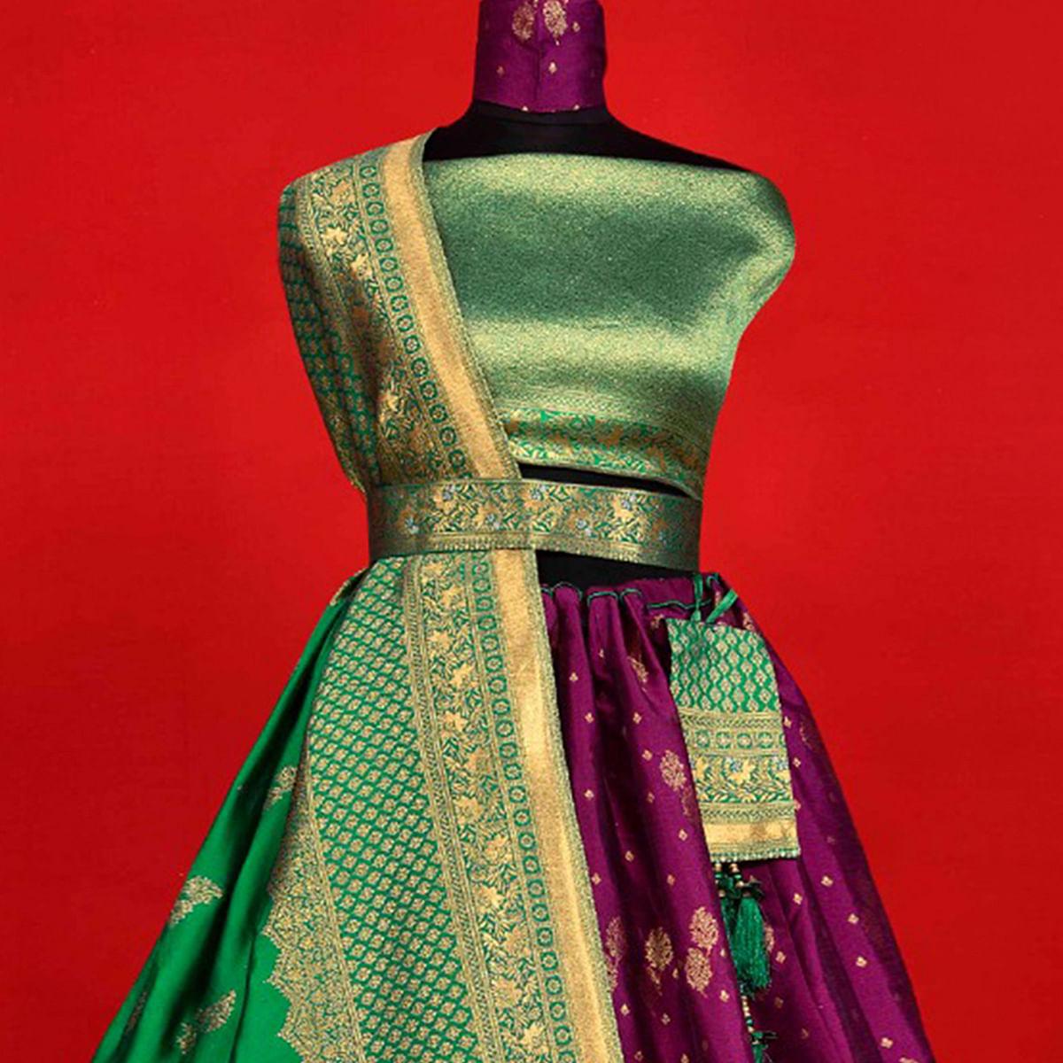 Purple Festive Wear Woven Jacquard Lehenga Choli - Peachmode