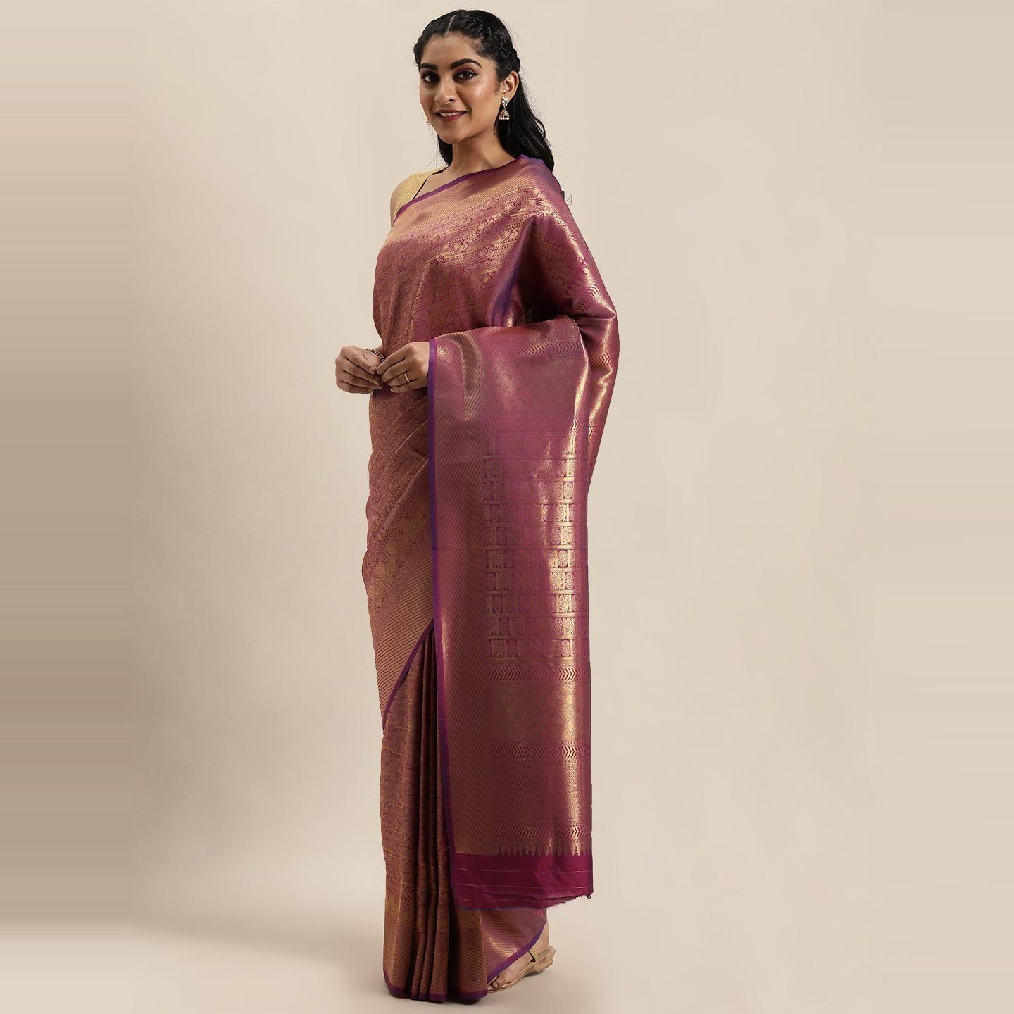 Purple Festive Wear Woven Kanjivaram Silk Saree - Peachmode