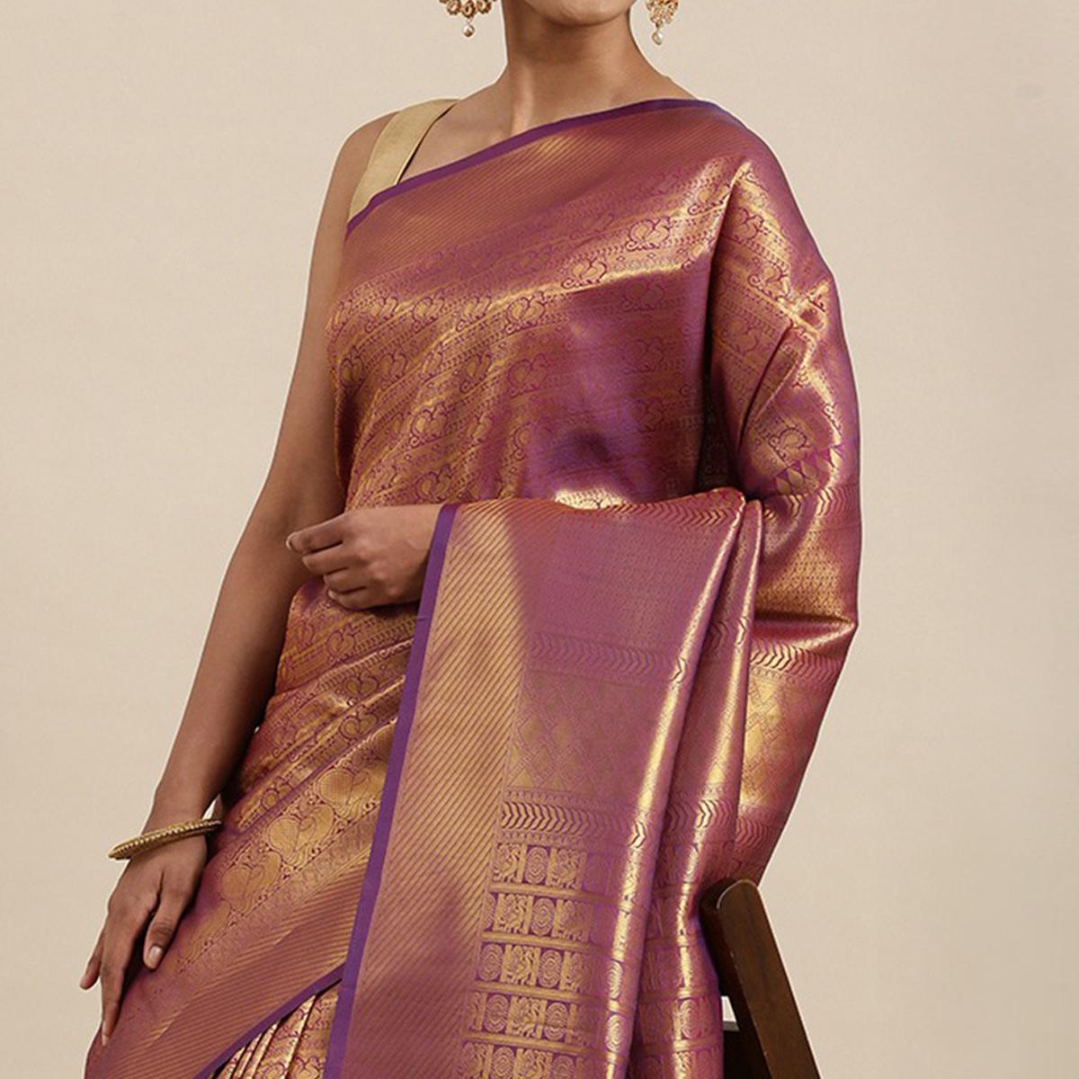 Purple Festive Wear Woven Kanjivaram Silk Saree - Peachmode