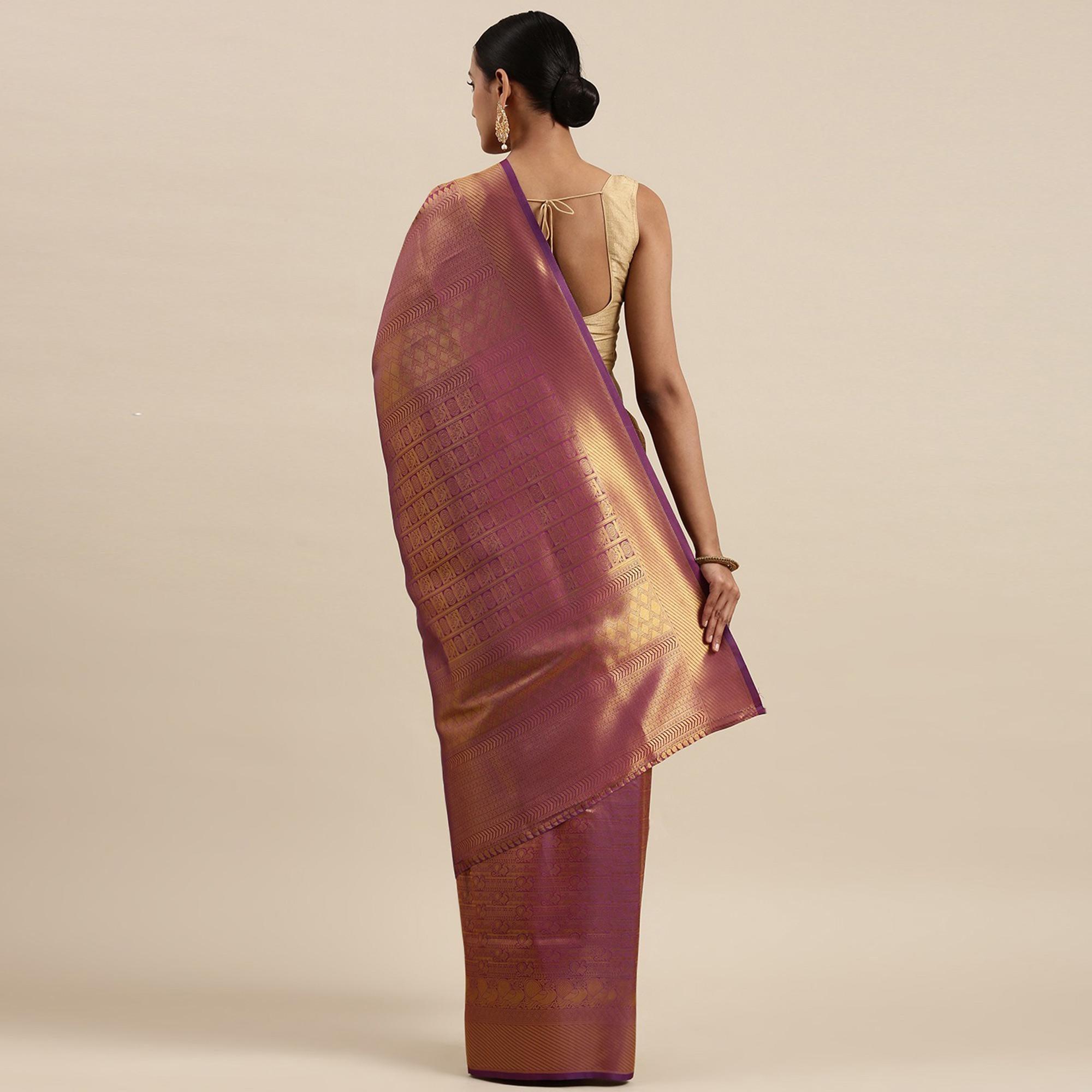 Purple Festive Wear Woven Kanjivaram Silk Saree - Peachmode