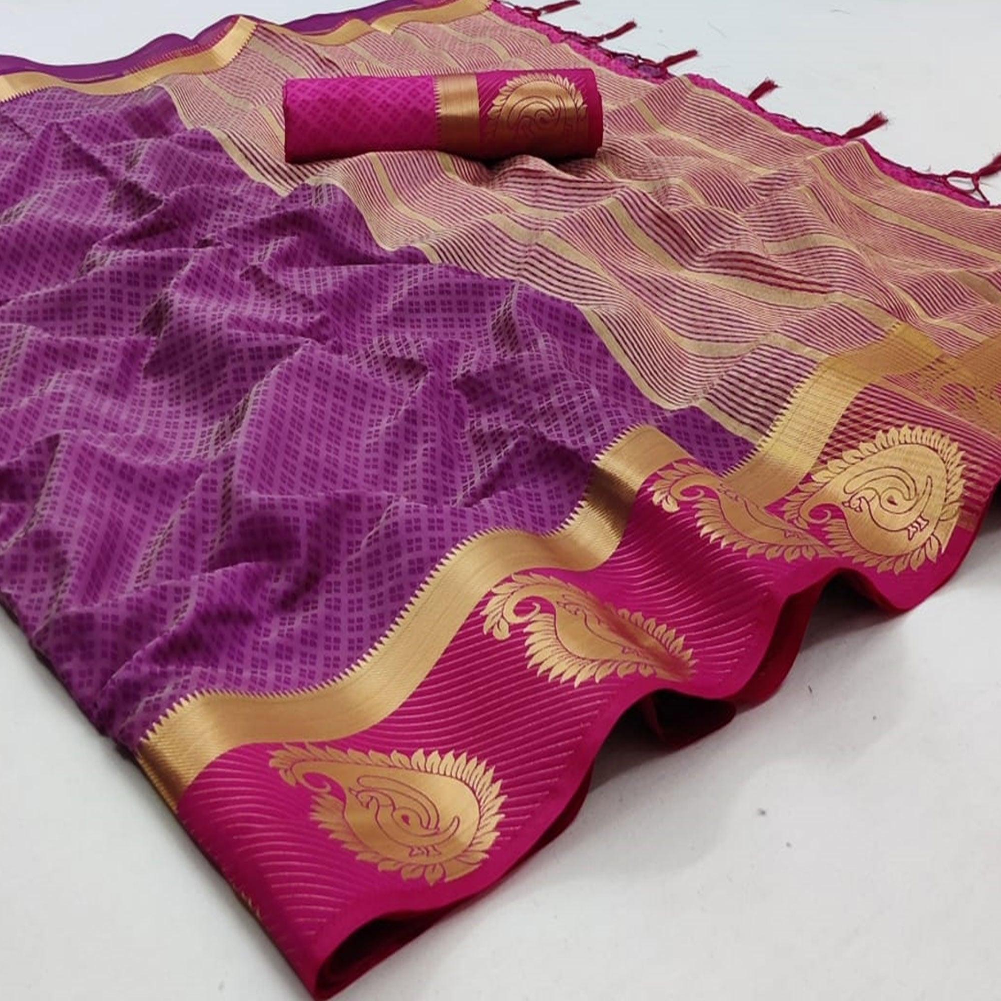 Purple Festive Wear Woven Kanjiwaram Art Silk Saree - Peachmode