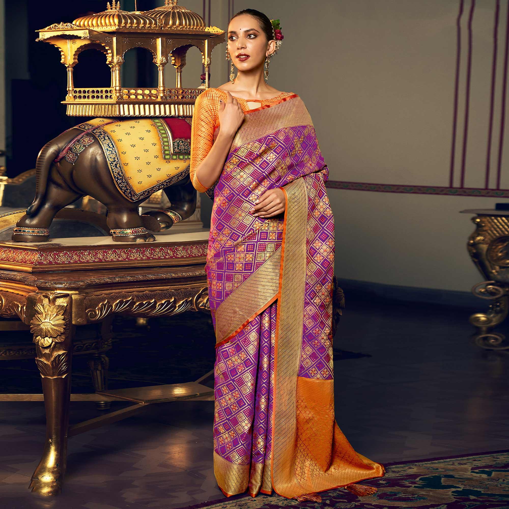 Purple Festive Wear Woven Patola Silk Saree - Peachmode
