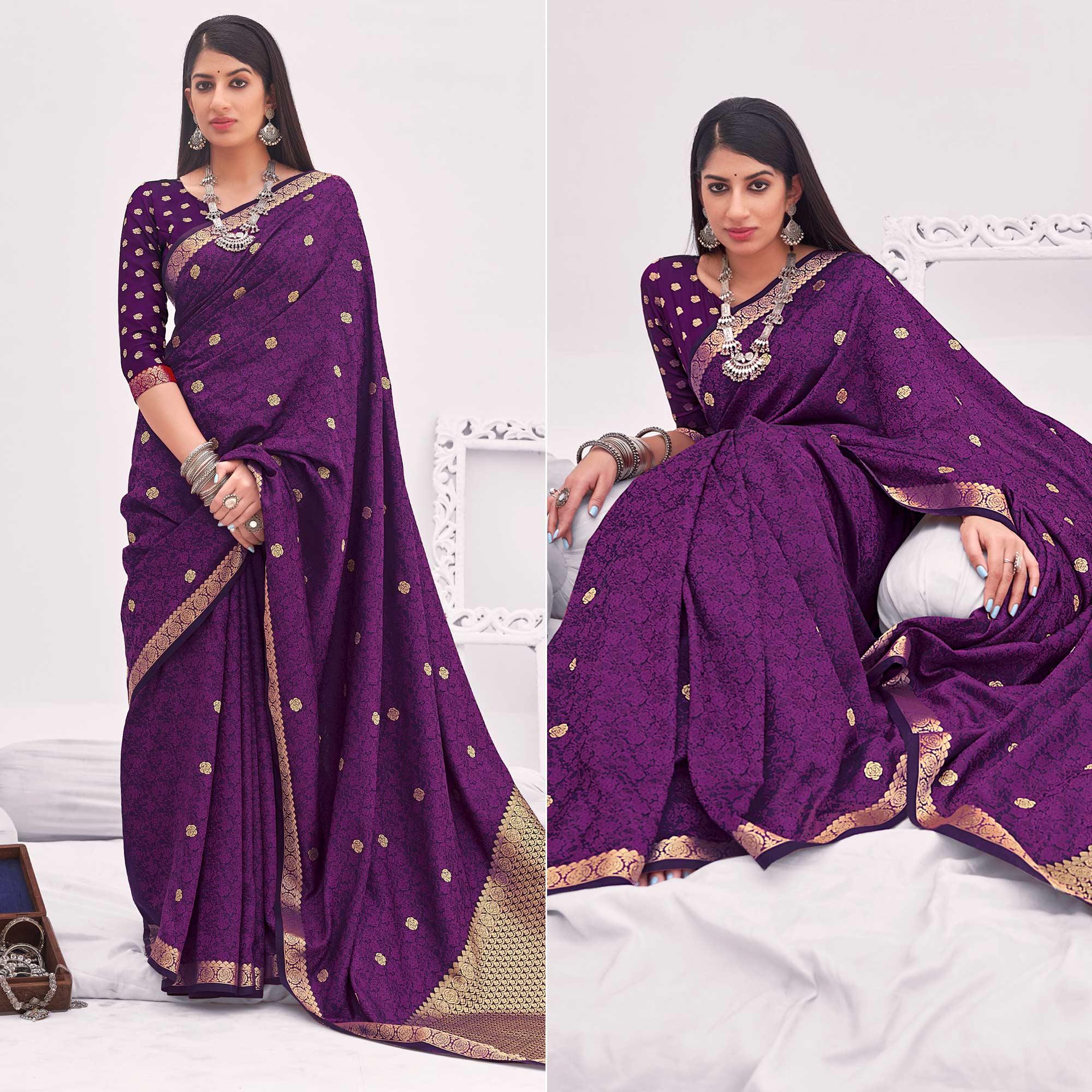 Purple Festive Wear Woven Satin Saree - Peachmode