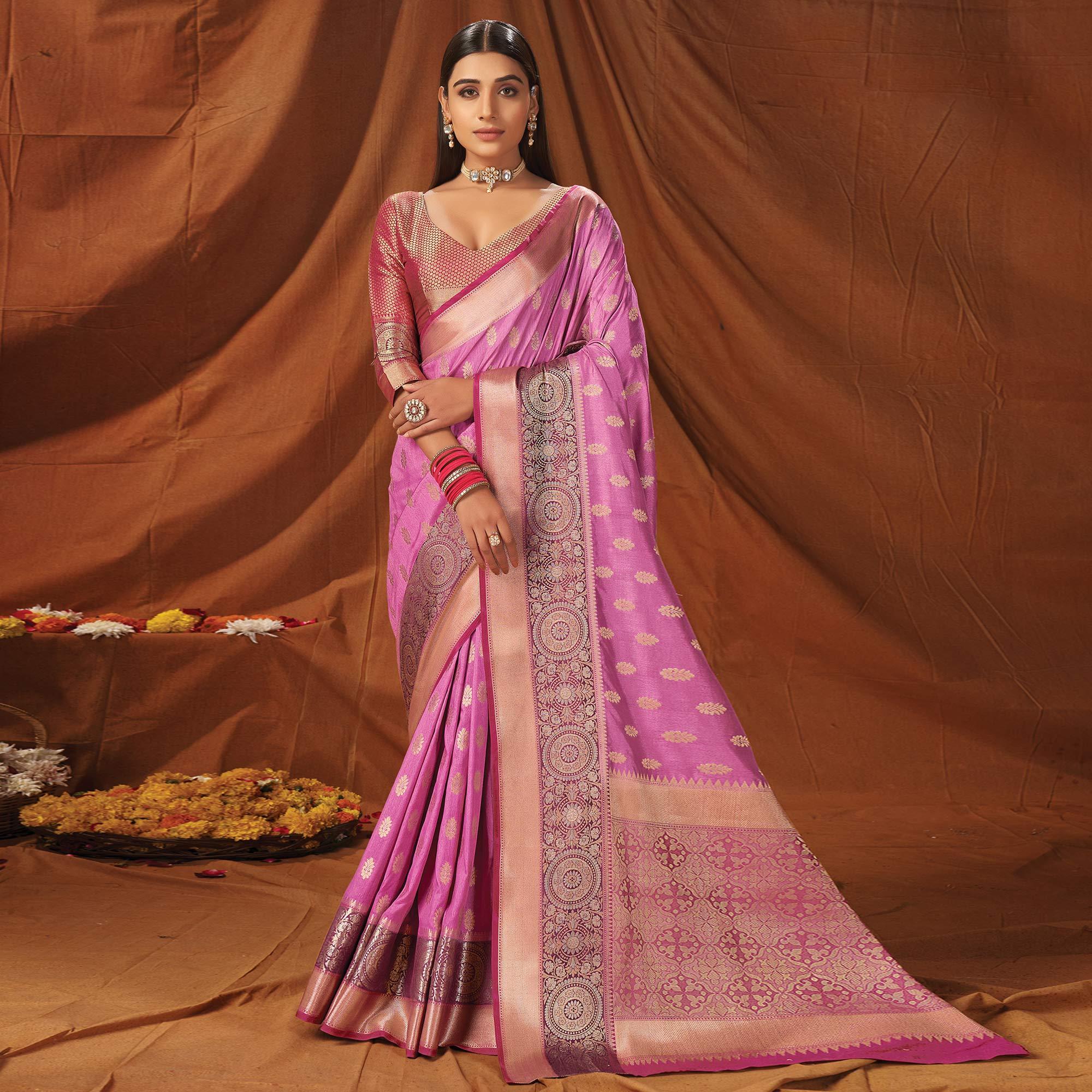 Purple Festive Wear Woven Silk Saree - Peachmode