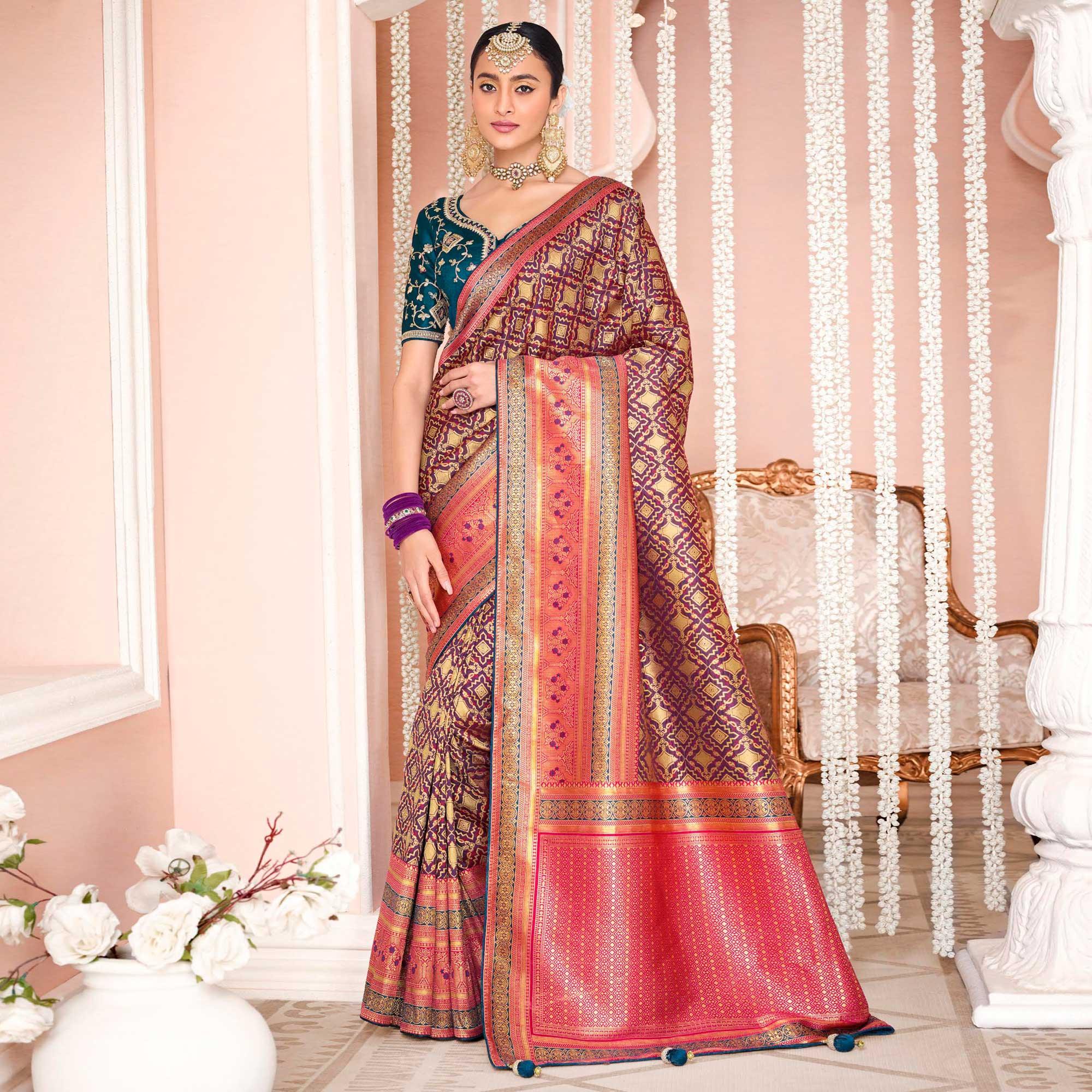 Purple Festive Wear Woven Silk Saree - Peachmode