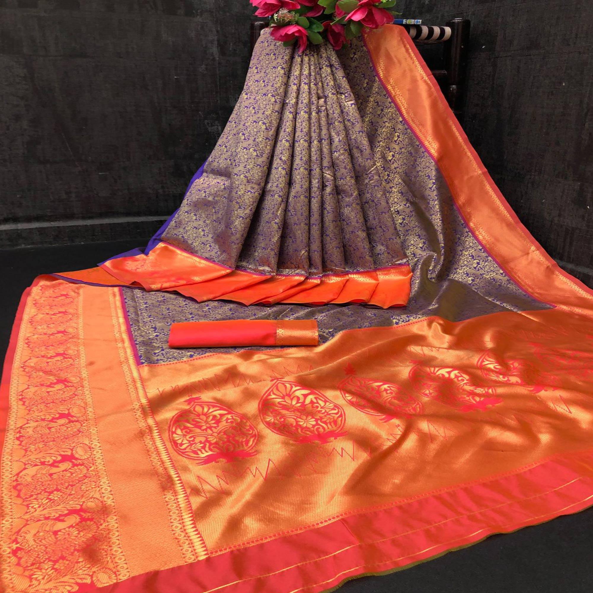 Purple Festive Wear Woven Silk Saree - Peachmode
