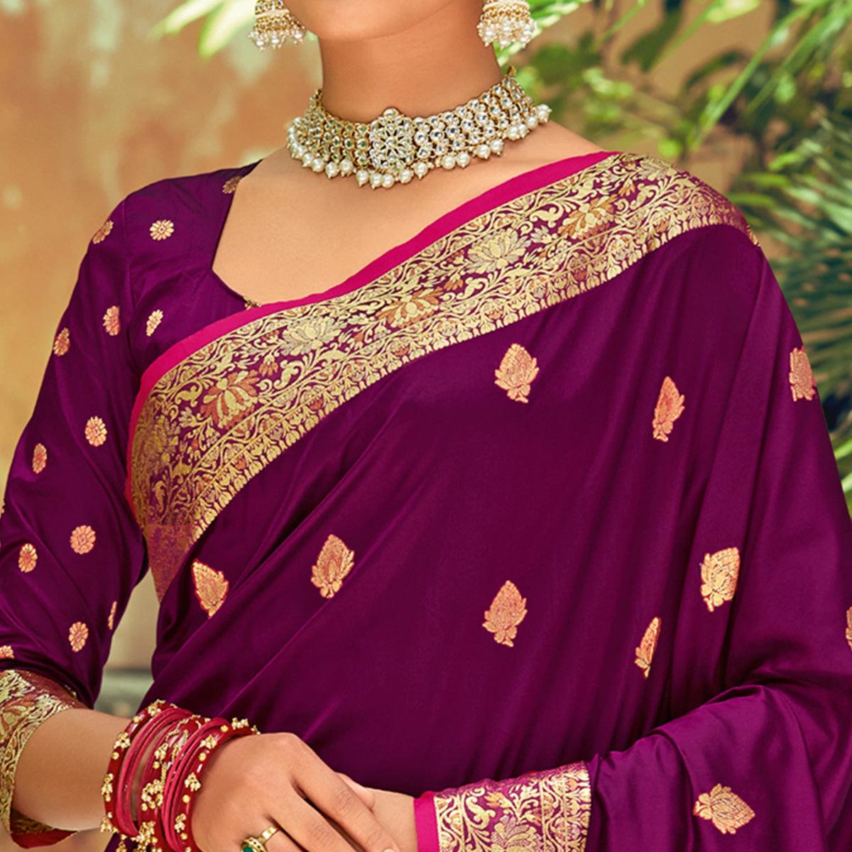 Purple Festive Wear Woven Silk Saree - Peachmode