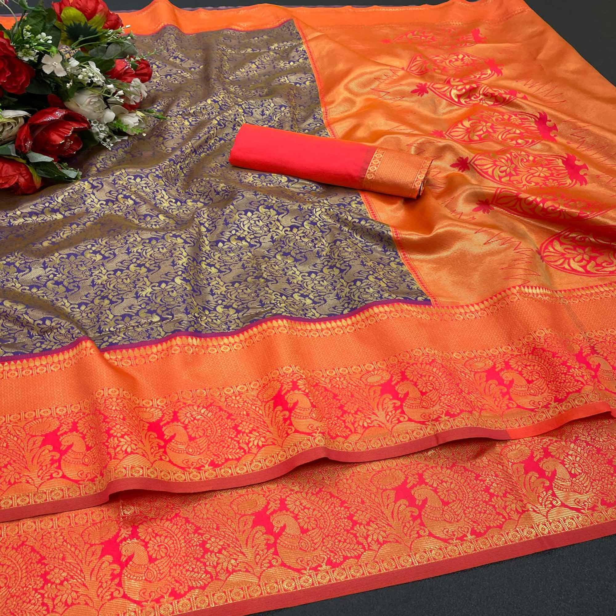 Purple Festive Wear Woven Silk Saree - Peachmode