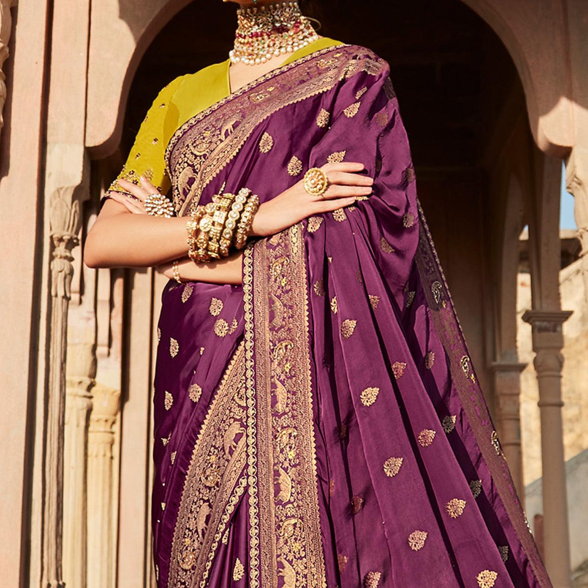 Purple Festive Wear Woven Silk Saree - Peachmode