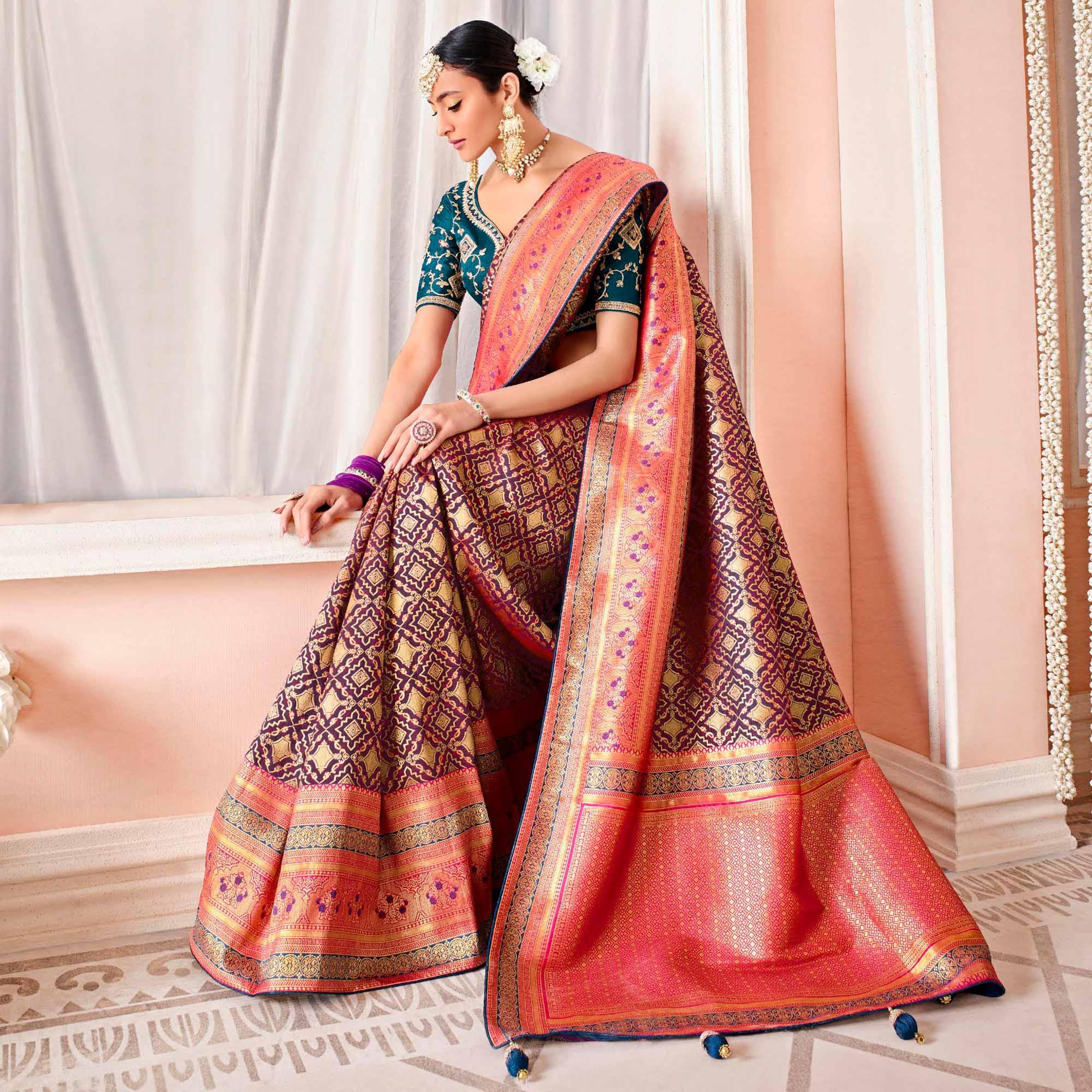 Purple Festive Wear Woven Silk Saree - Peachmode