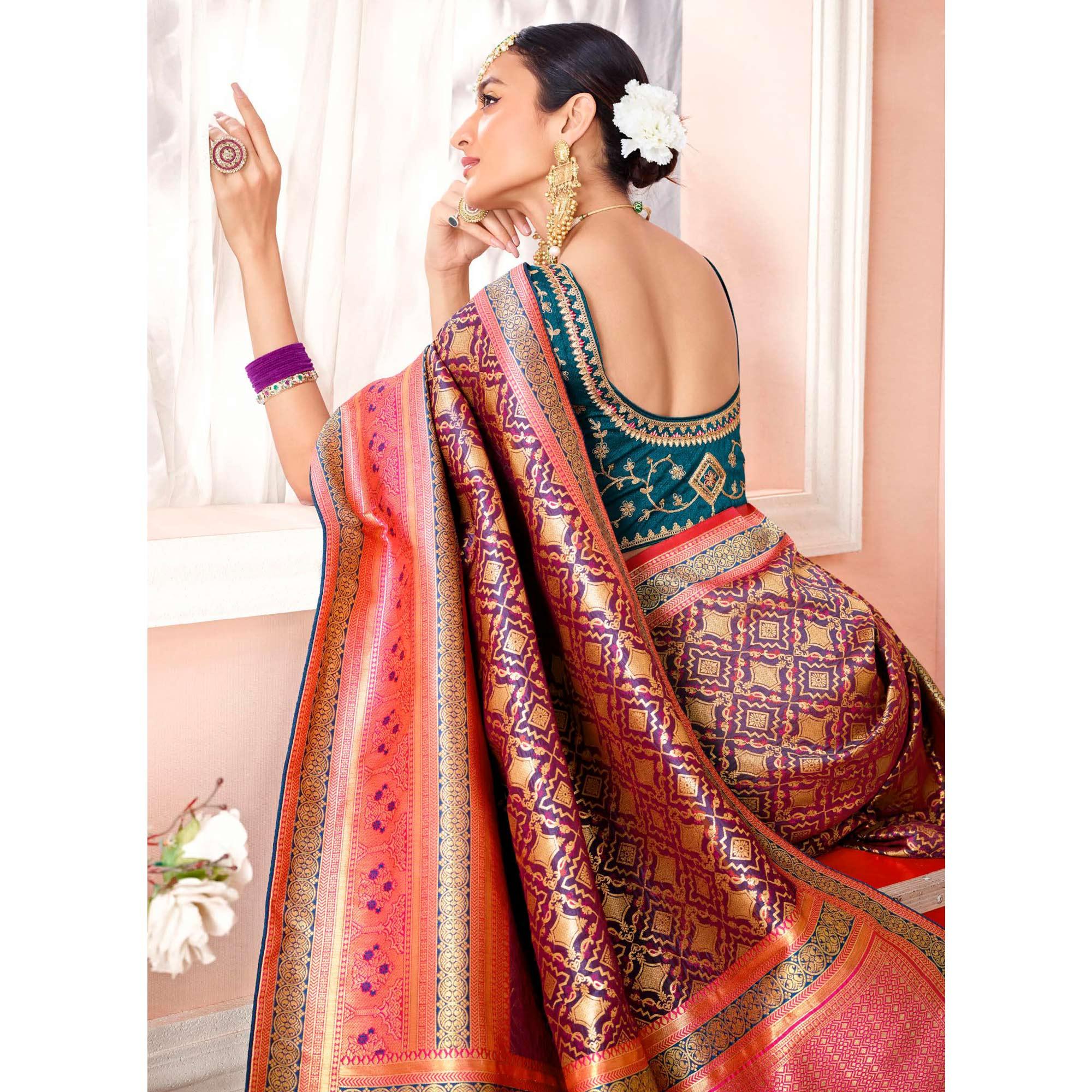 Purple Festive Wear Woven Silk Saree - Peachmode