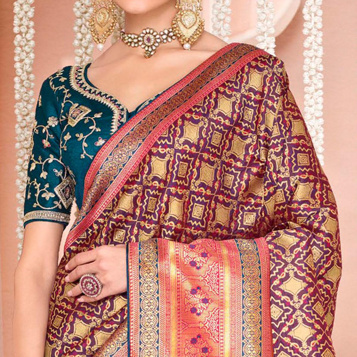 Purple Festive Wear Woven Silk Saree - Peachmode