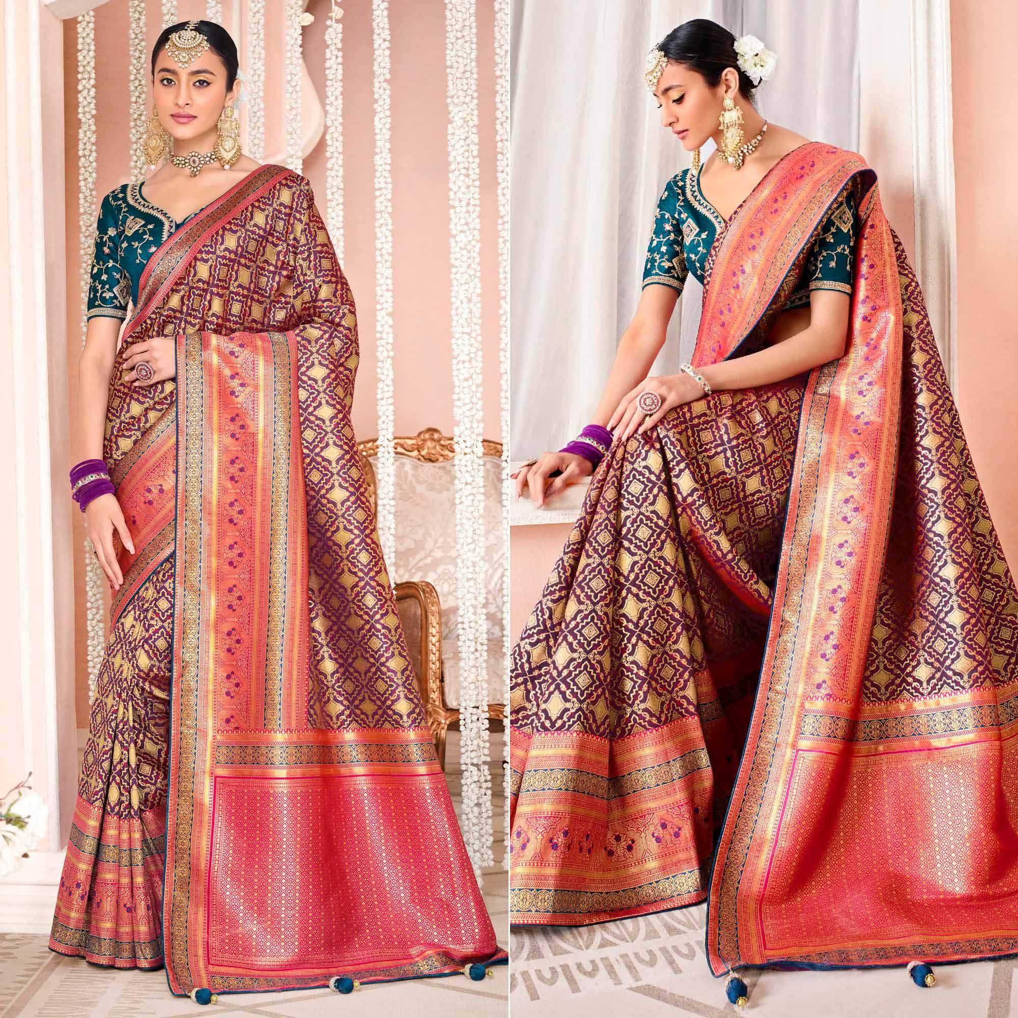 Purple Festive Wear Woven Silk Saree - Peachmode