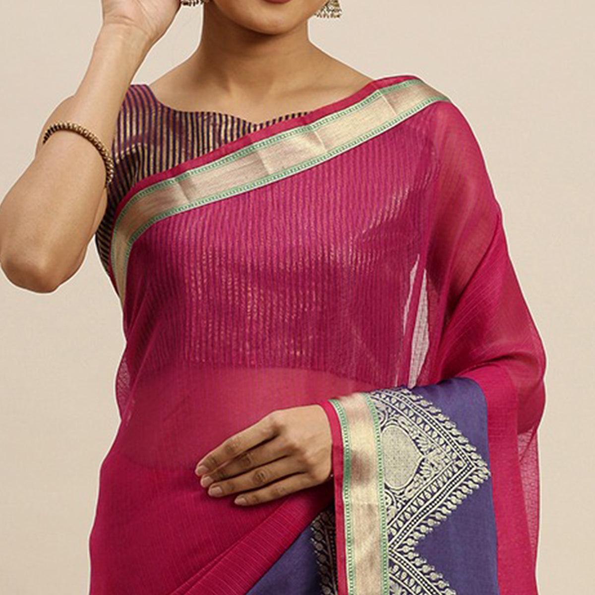 Purple Festive Wear Woven Silk Saree With Jacquard Border - Peachmode