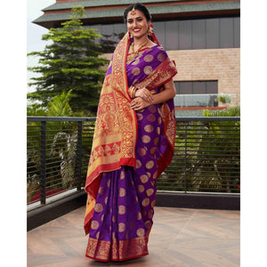 Purple Festive Wear Woven Silk Saree With Meena Butta Rich Pallu - Peachmode