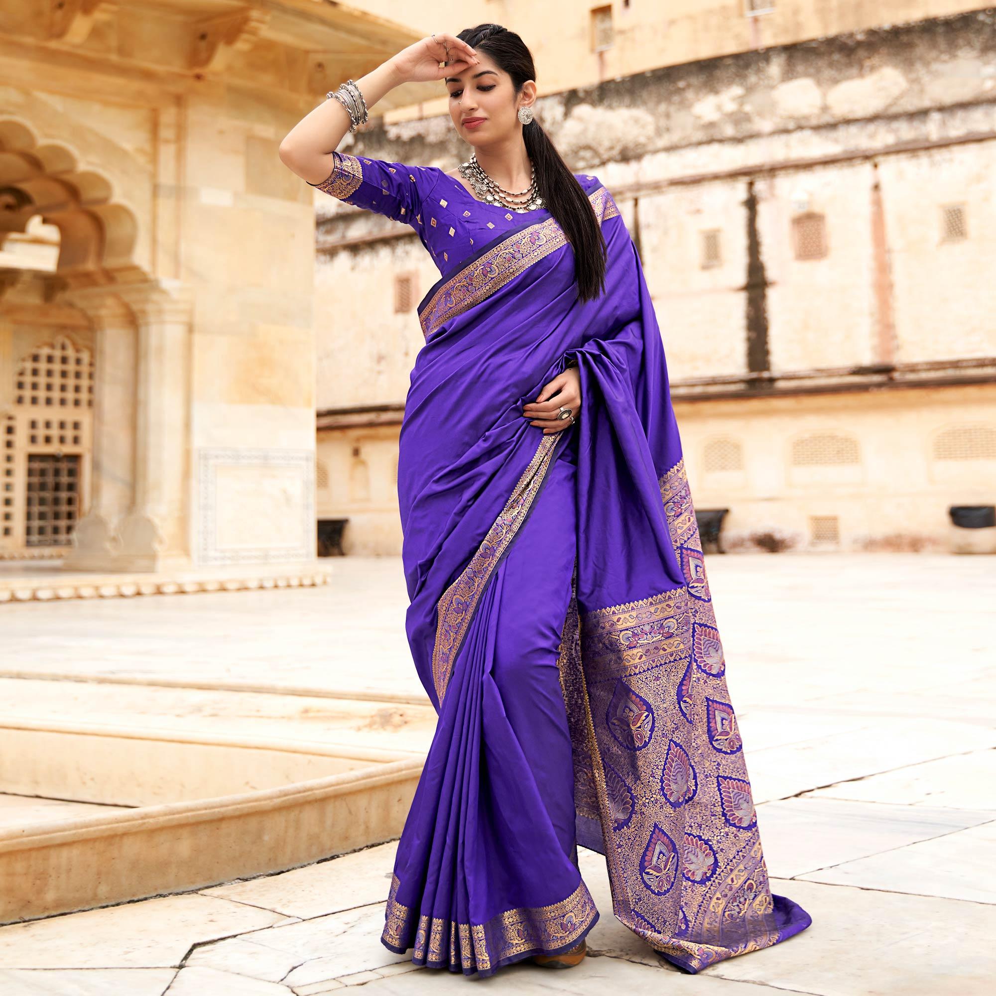 Purple Festive Wear Woven Soft Banarasi Silk Saree - Peachmode