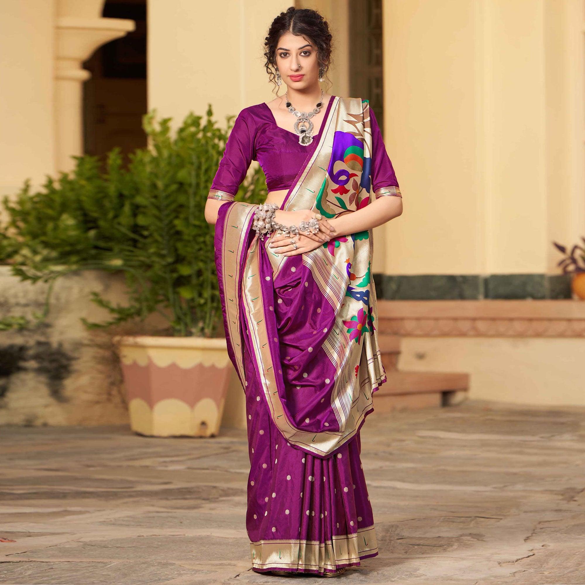 Purple Festive Wear Woven Soft Banarasi Silk Saree - Peachmode