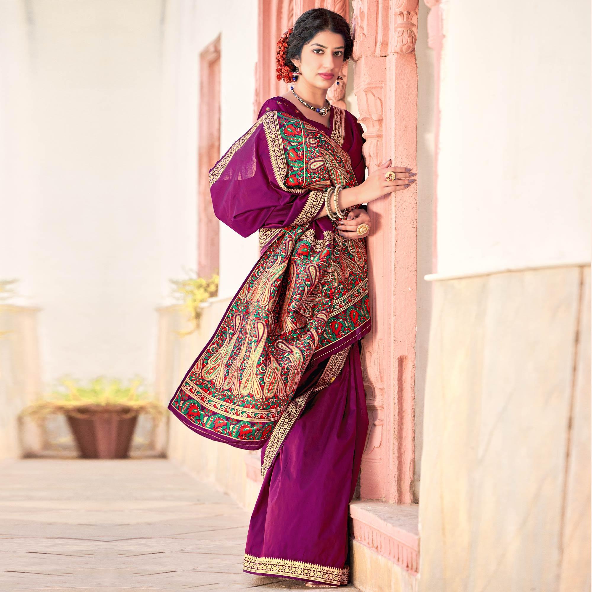 Purple Festive Wear Woven Soft Banarasi Silk Saree - Peachmode