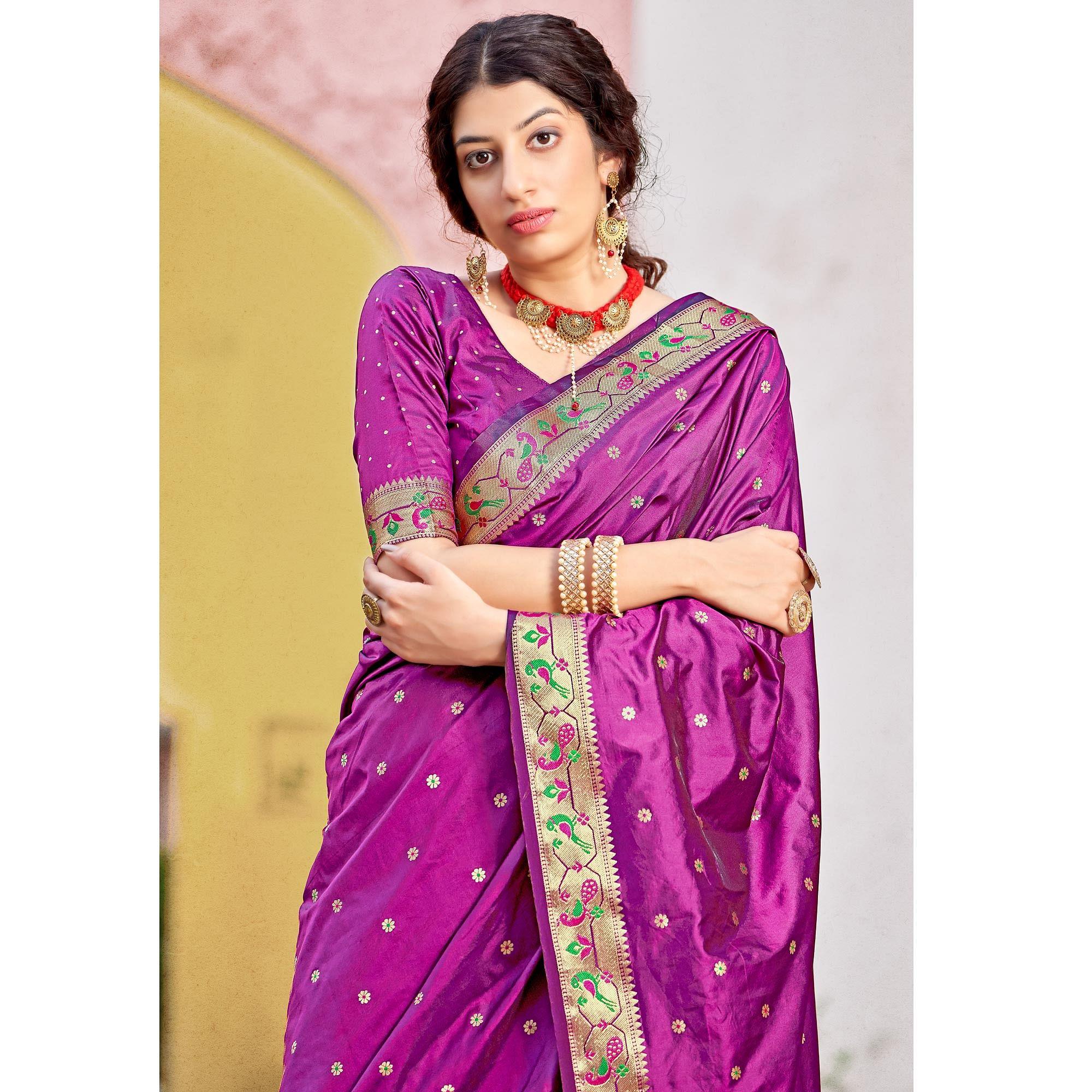 Purple Festive Wear Woven Soft Banarasi Silk Saree - Peachmode