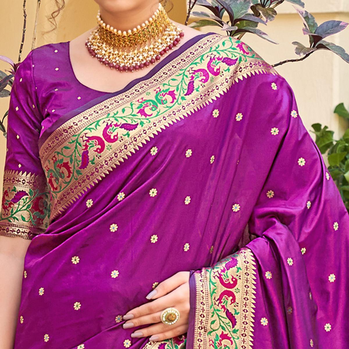 Purple Festive Wear Woven Soft Banarasi Silk Saree - Peachmode