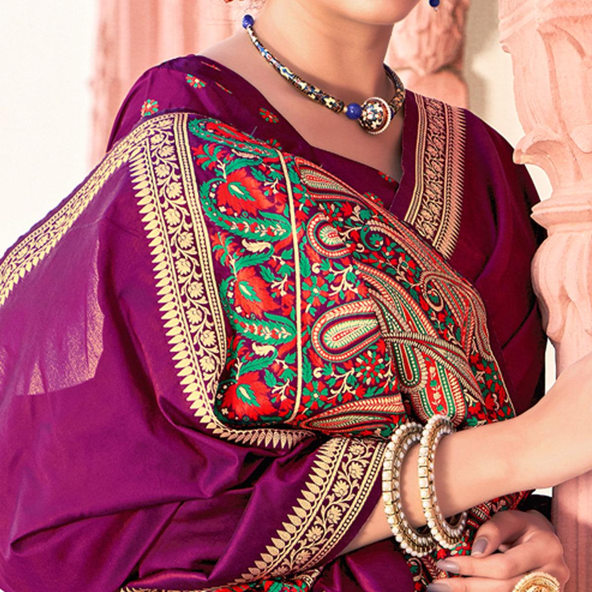 Purple Festive Wear Woven Soft Banarasi Silk Saree - Peachmode