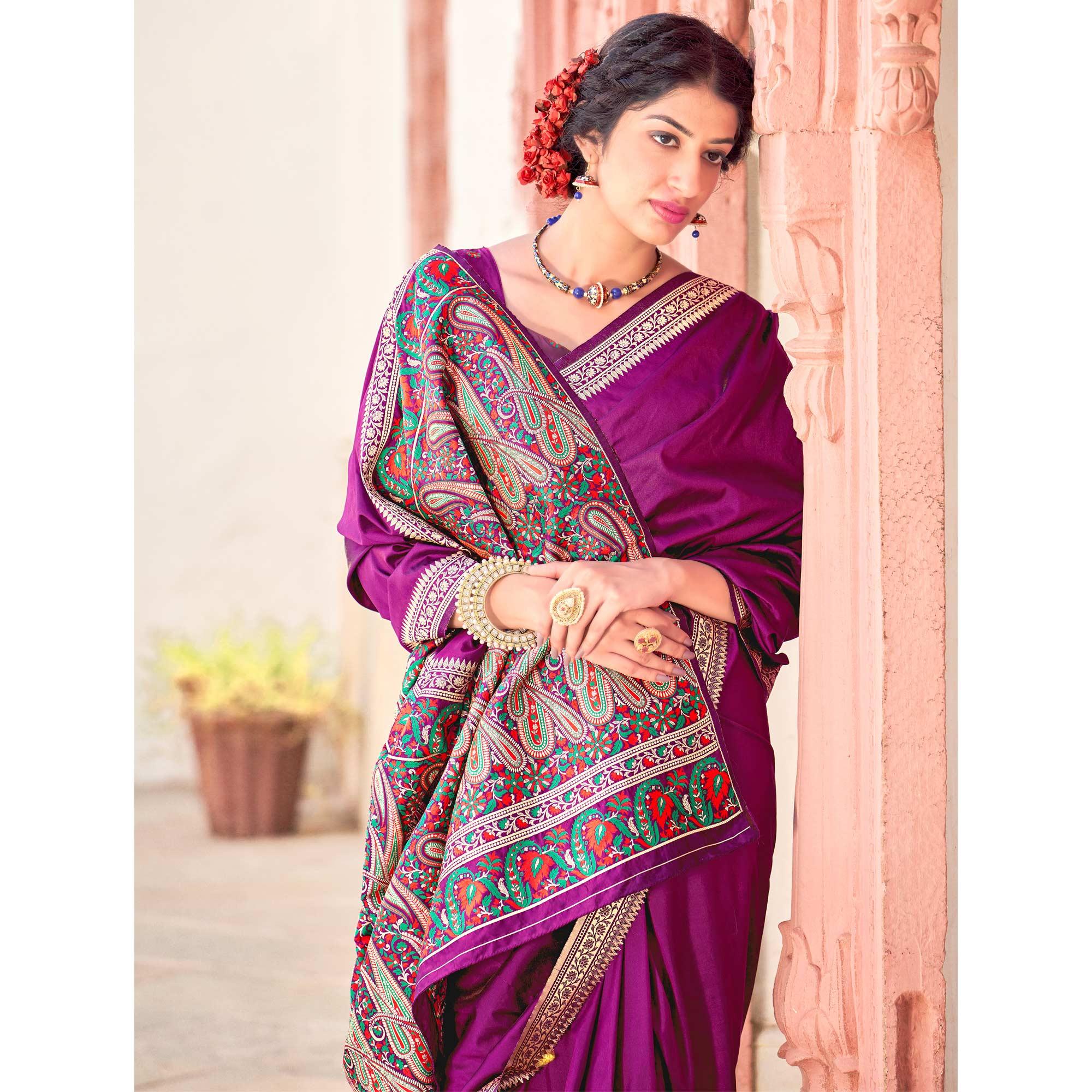 Purple Festive Wear Woven Soft Banarasi Silk Saree - Peachmode