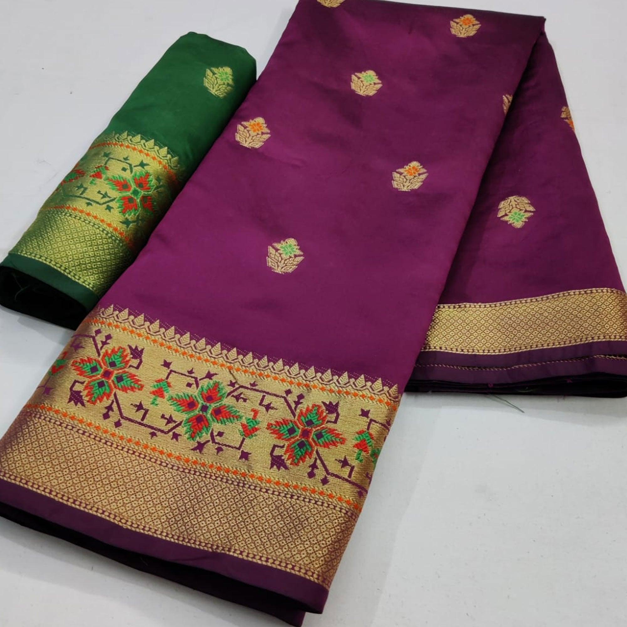 Purple Festive Wear Woven Soft Silk Saree - Peachmode
