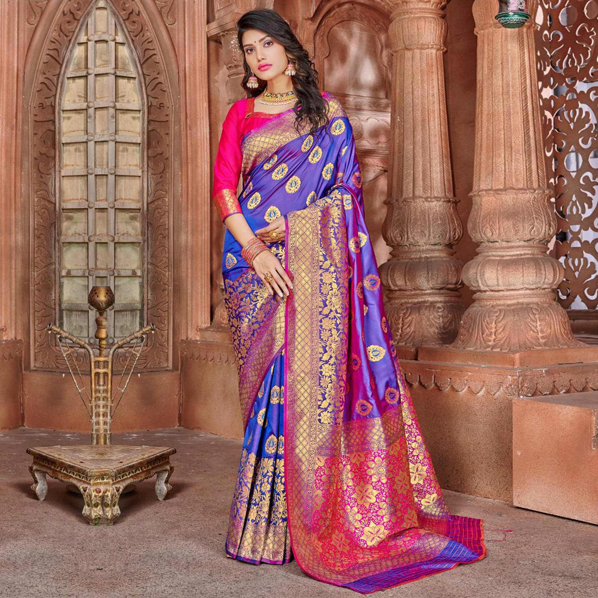 Purple Festive Wear Woven Soft Silk Saree - Peachmode