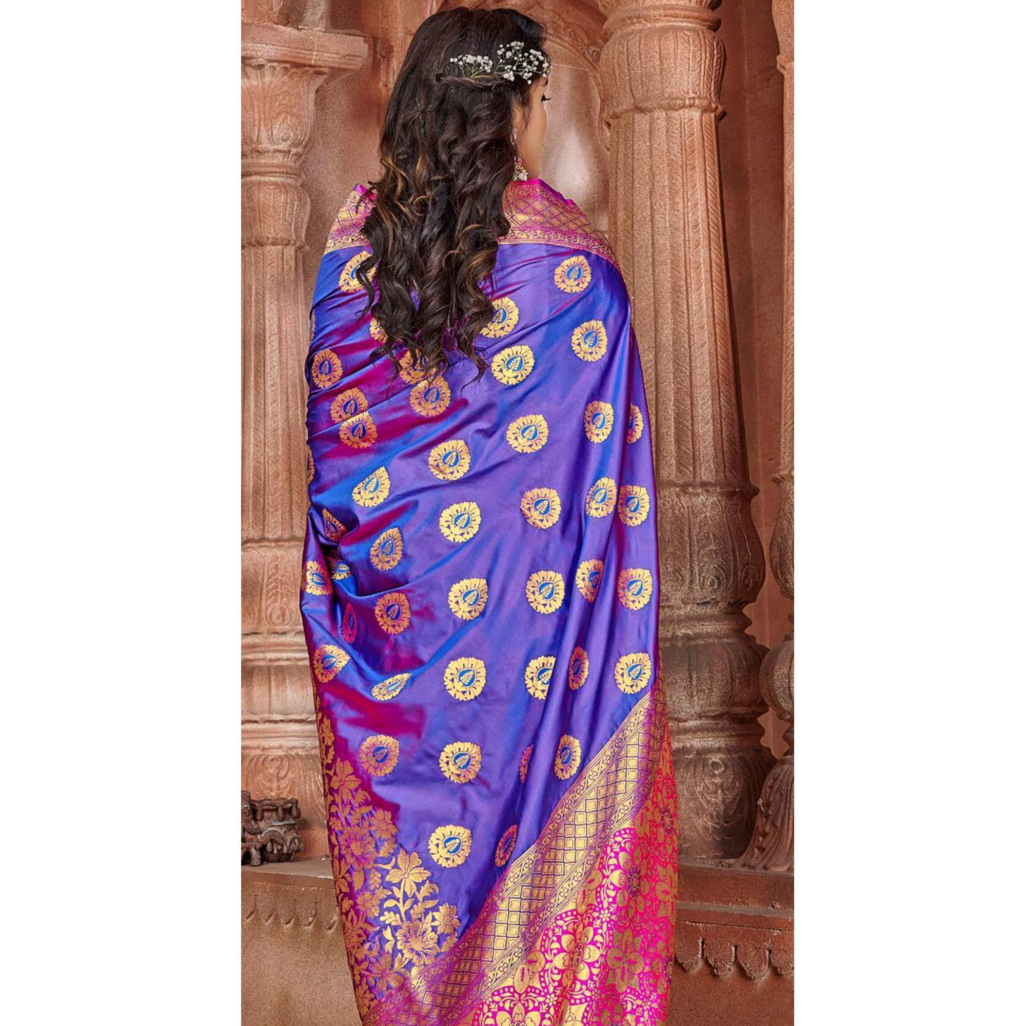 Purple Festive Wear Woven Soft Silk Saree - Peachmode