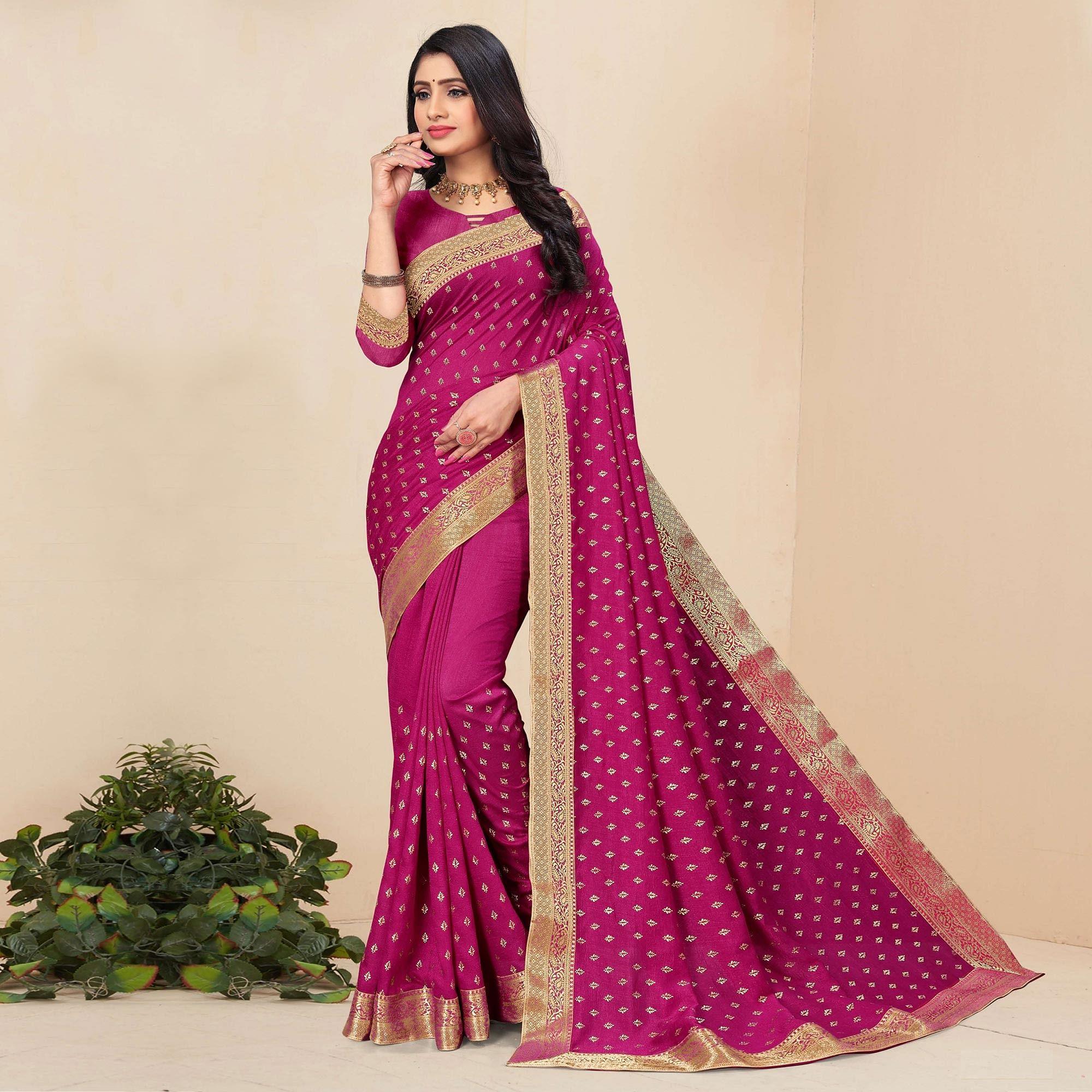 Purple Festive Wear Woven Vichitra Silk Saree - Peachmode
