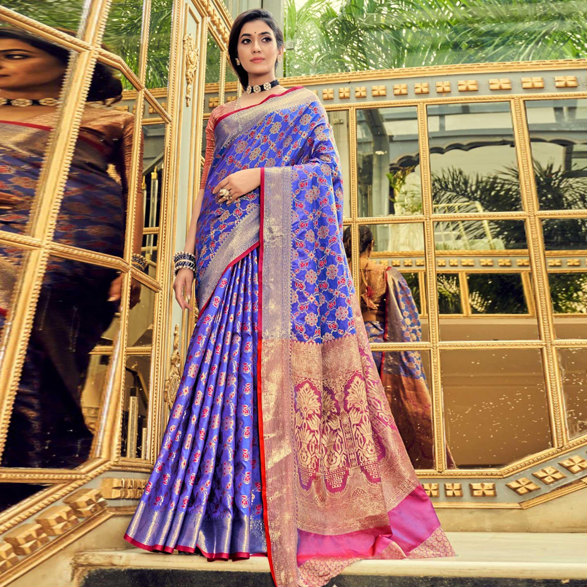 Purple Festive Wear Woven Zari Potola Silk Saree - Peachmode