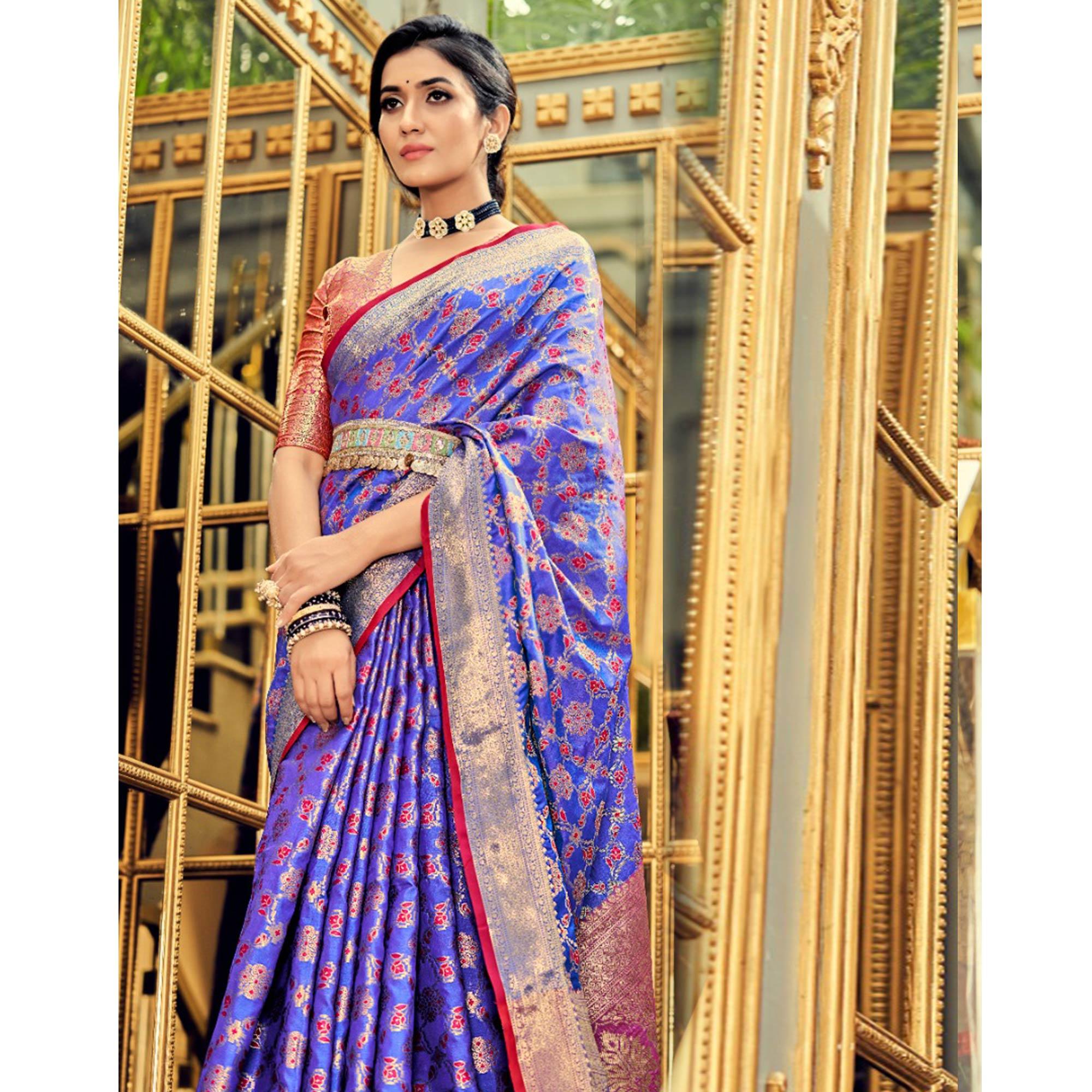 Purple Festive Wear Woven Zari Potola Silk Saree - Peachmode