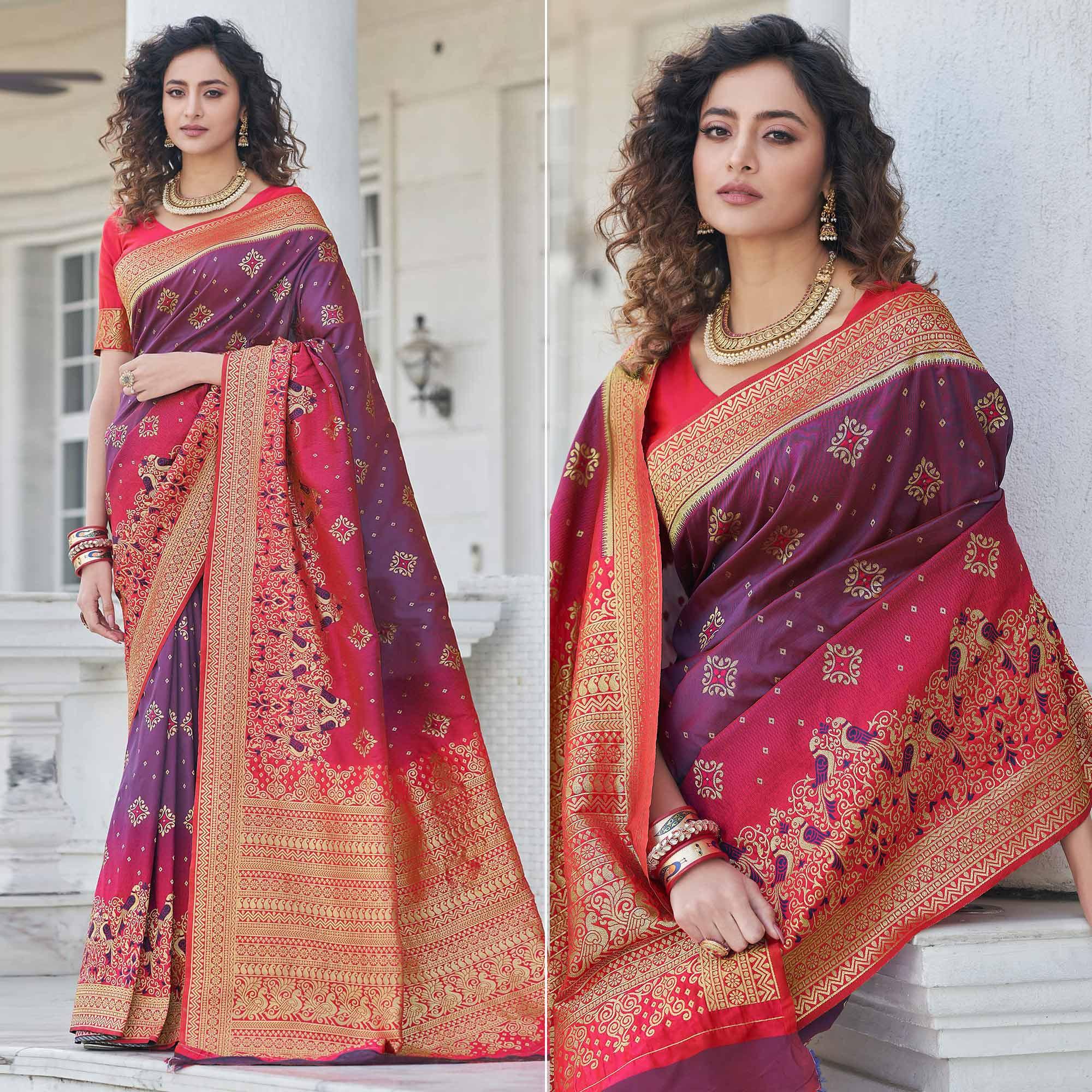 Purple Festive Wear Zari Woven Banarasi Silk Saree - Peachmode