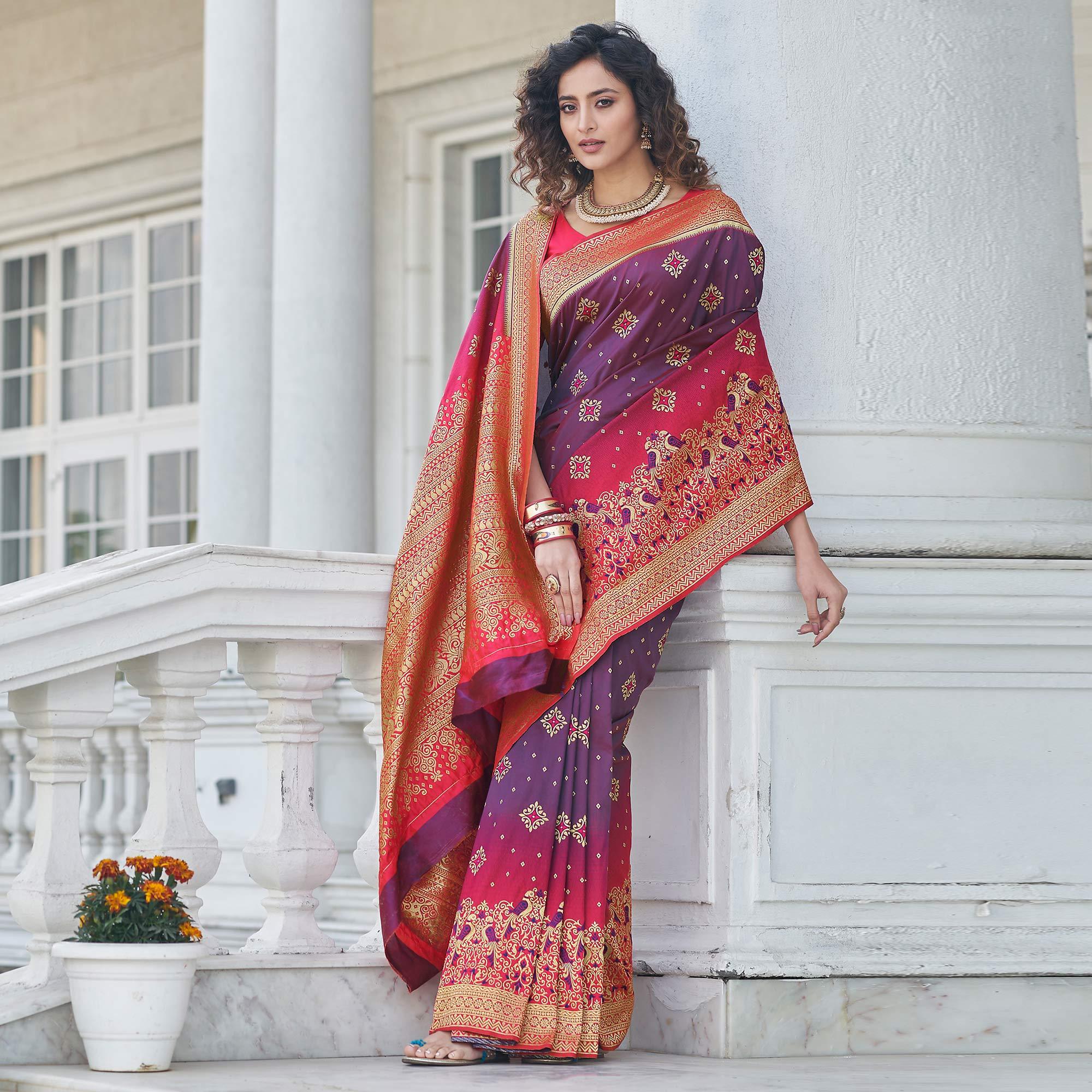 Purple Festive Wear Zari Woven Banarasi Silk Saree - Peachmode