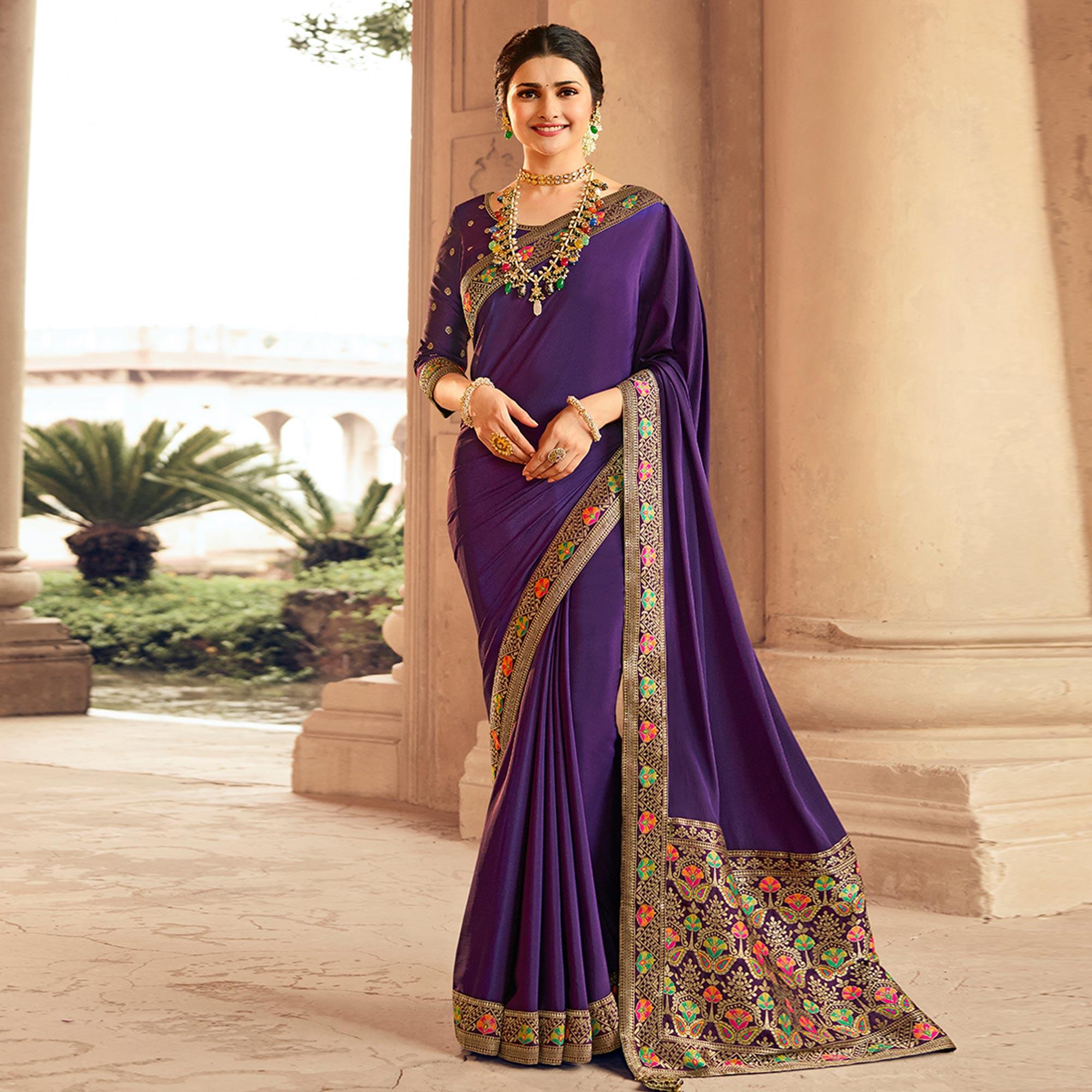 Purple Festive Wear Zari Woven With Jacquard Lace & Pallu Sana Silk Saree - Peachmode