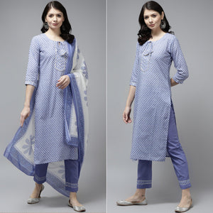 Purple Floral Printed Pure Cotton Salwar Suit - Peachmode
