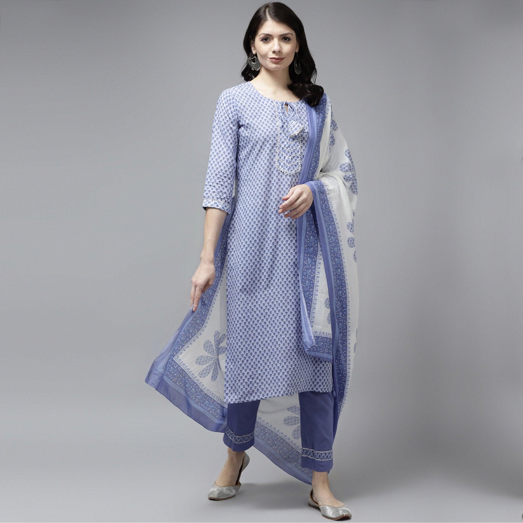 Purple Floral Printed Pure Cotton Salwar Suit - Peachmode