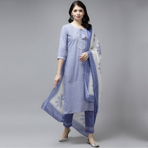 Purple Floral Printed Pure Cotton Salwar Suit - Peachmode